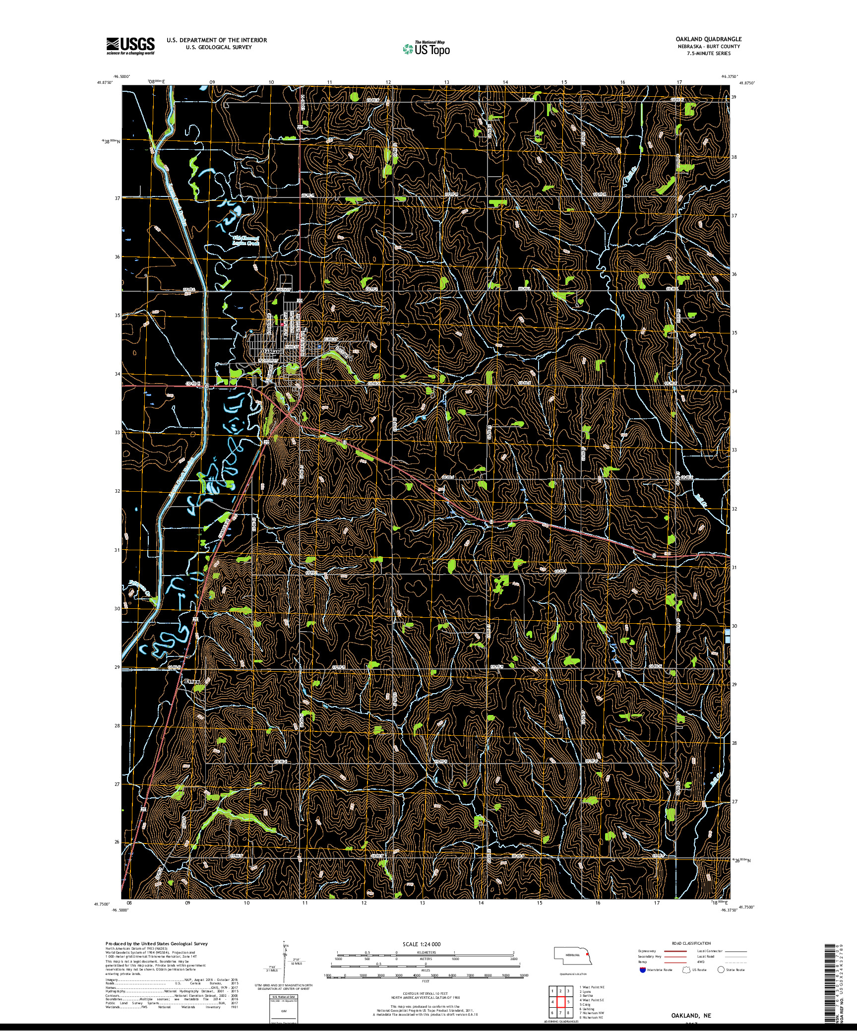 USGS US TOPO 7.5-MINUTE MAP FOR OAKLAND, NE 2017