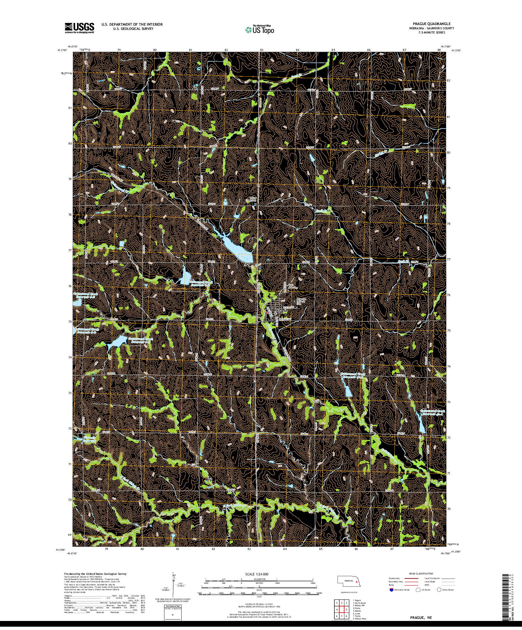 USGS US TOPO 7.5-MINUTE MAP FOR PRAGUE, NE 2017