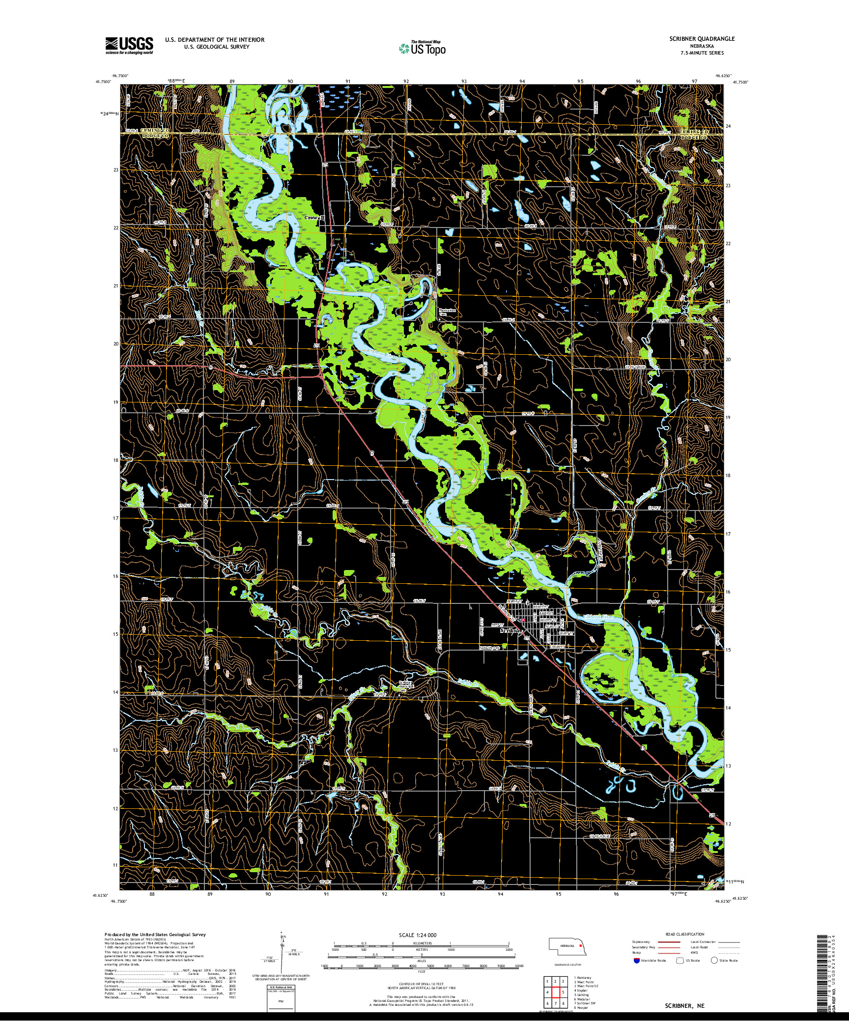 USGS US TOPO 7.5-MINUTE MAP FOR SCRIBNER, NE 2017