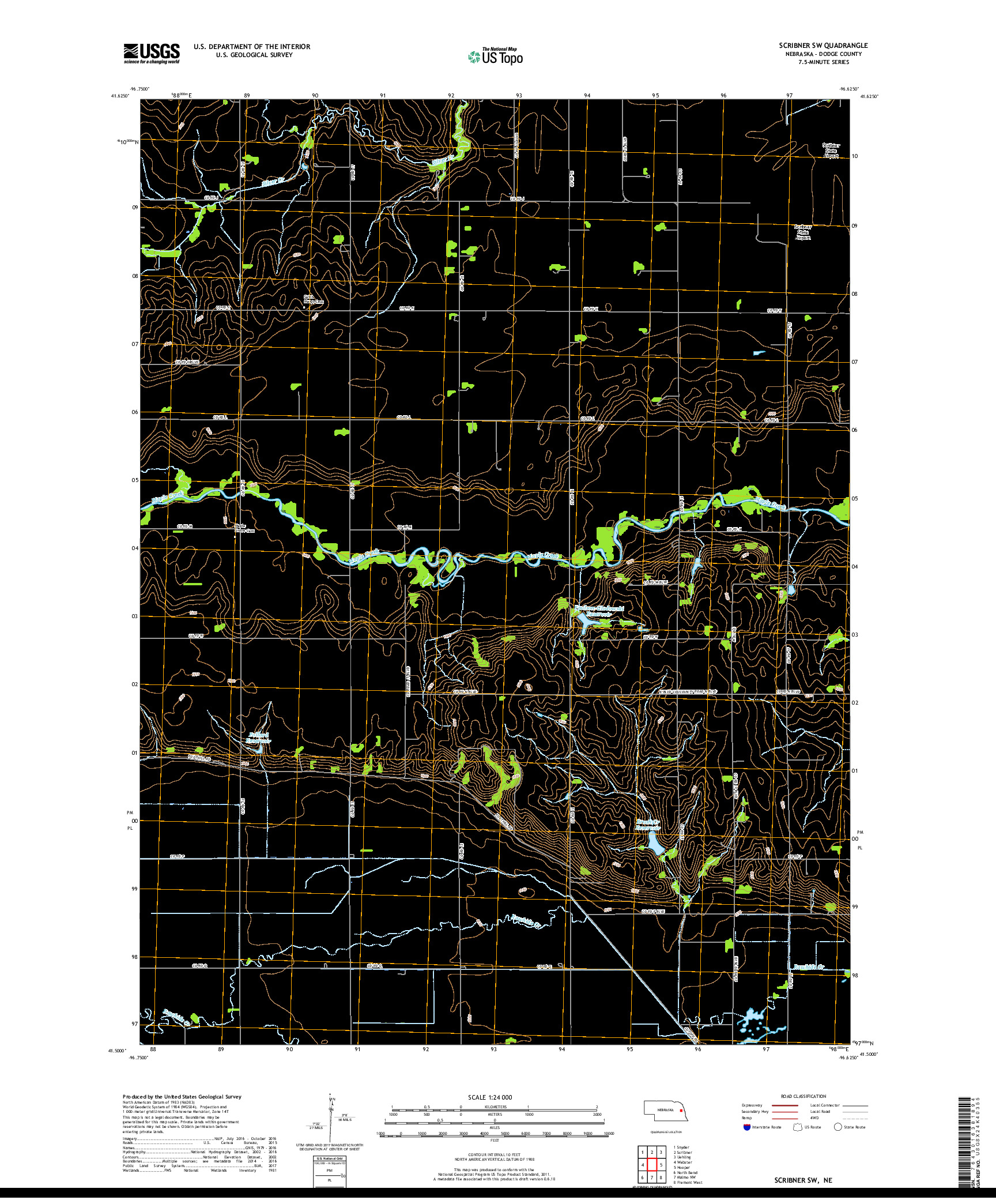 USGS US TOPO 7.5-MINUTE MAP FOR SCRIBNER SW, NE 2017