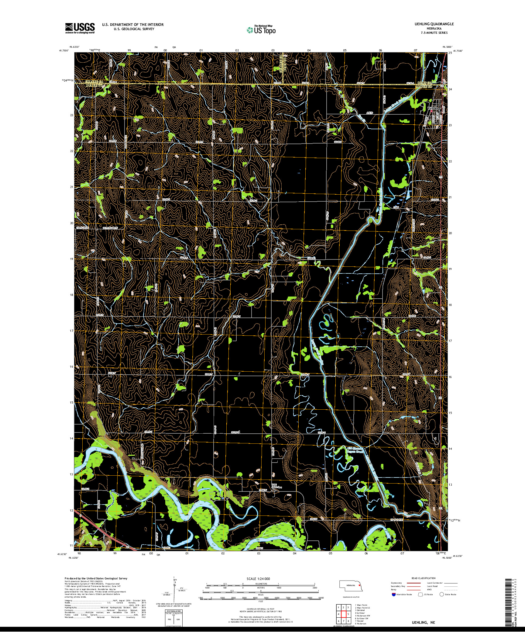 USGS US TOPO 7.5-MINUTE MAP FOR UEHLING, NE 2017