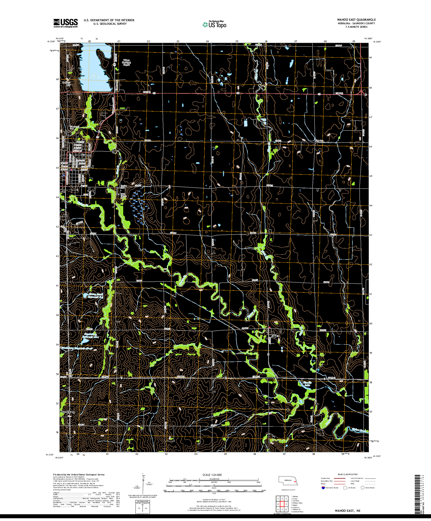USGS US TOPO 7.5-MINUTE MAP FOR WAHOO EAST, NE 2017