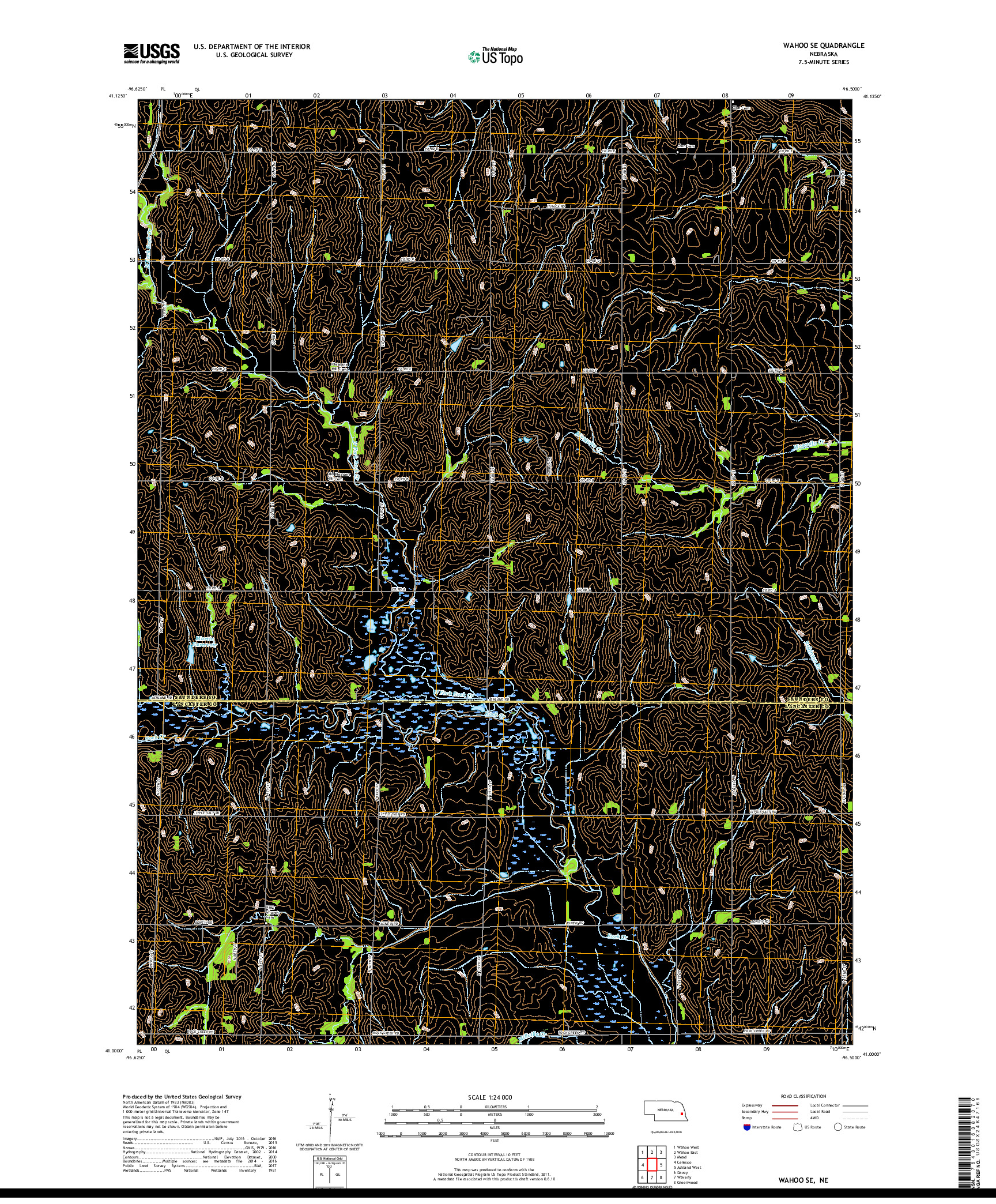 USGS US TOPO 7.5-MINUTE MAP FOR WAHOO SE, NE 2017