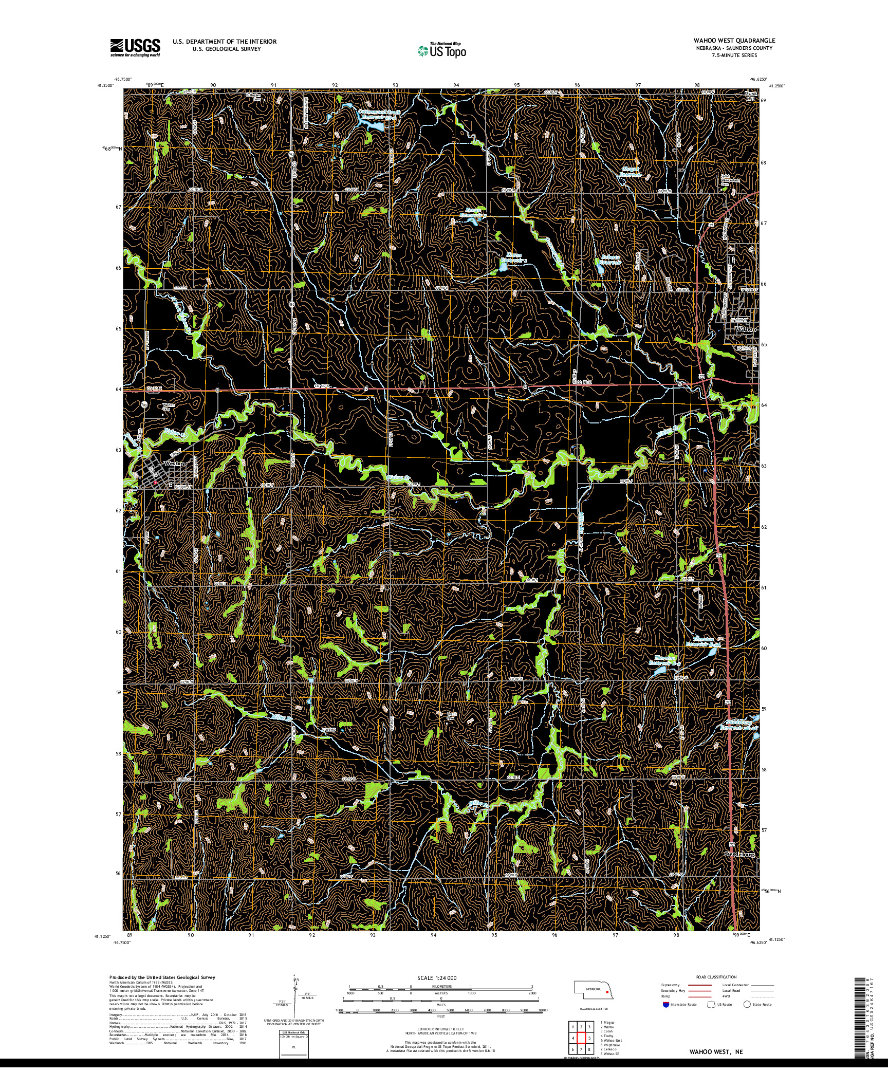 USGS US TOPO 7.5-MINUTE MAP FOR WAHOO WEST, NE 2017