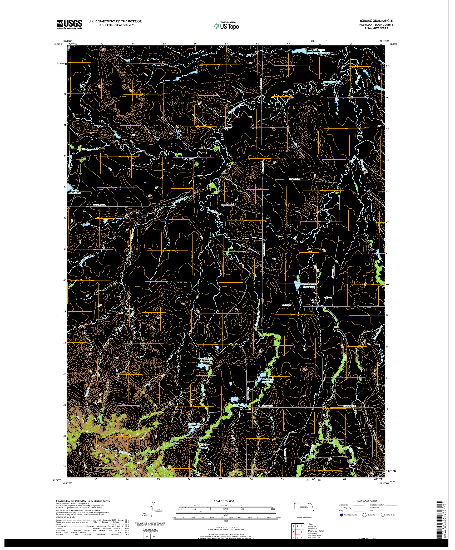 USGS US TOPO 7.5-MINUTE MAP FOR BODARC, NE 2017