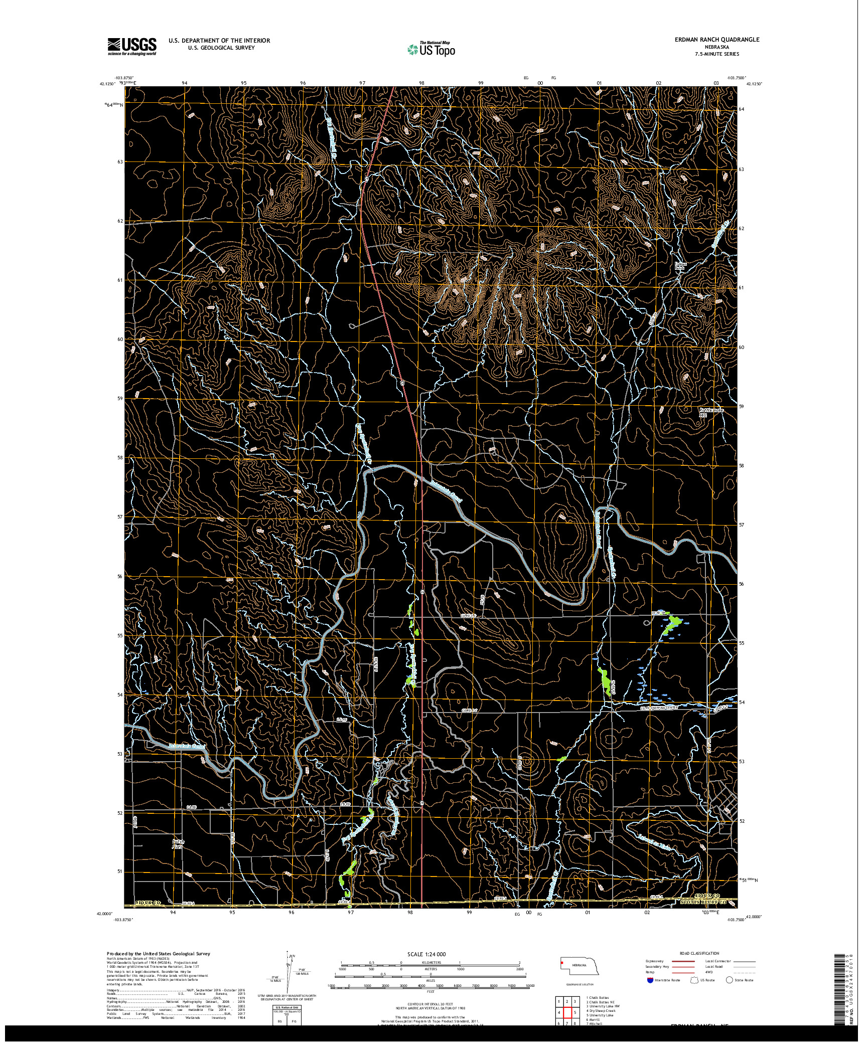 USGS US TOPO 7.5-MINUTE MAP FOR ERDMAN RANCH, NE 2017
