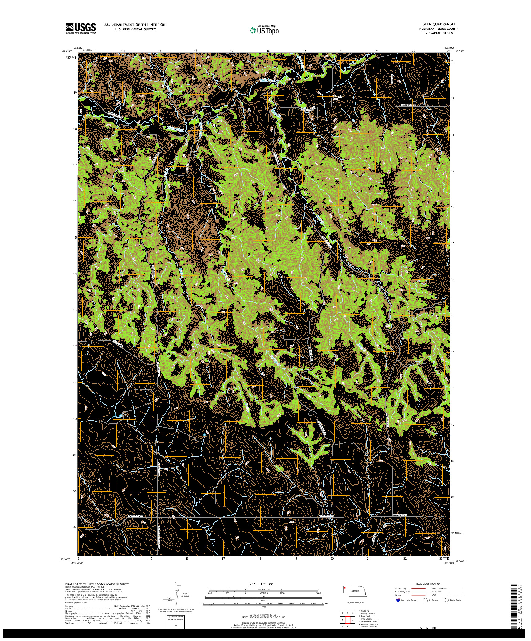 USGS US TOPO 7.5-MINUTE MAP FOR GLEN, NE 2017