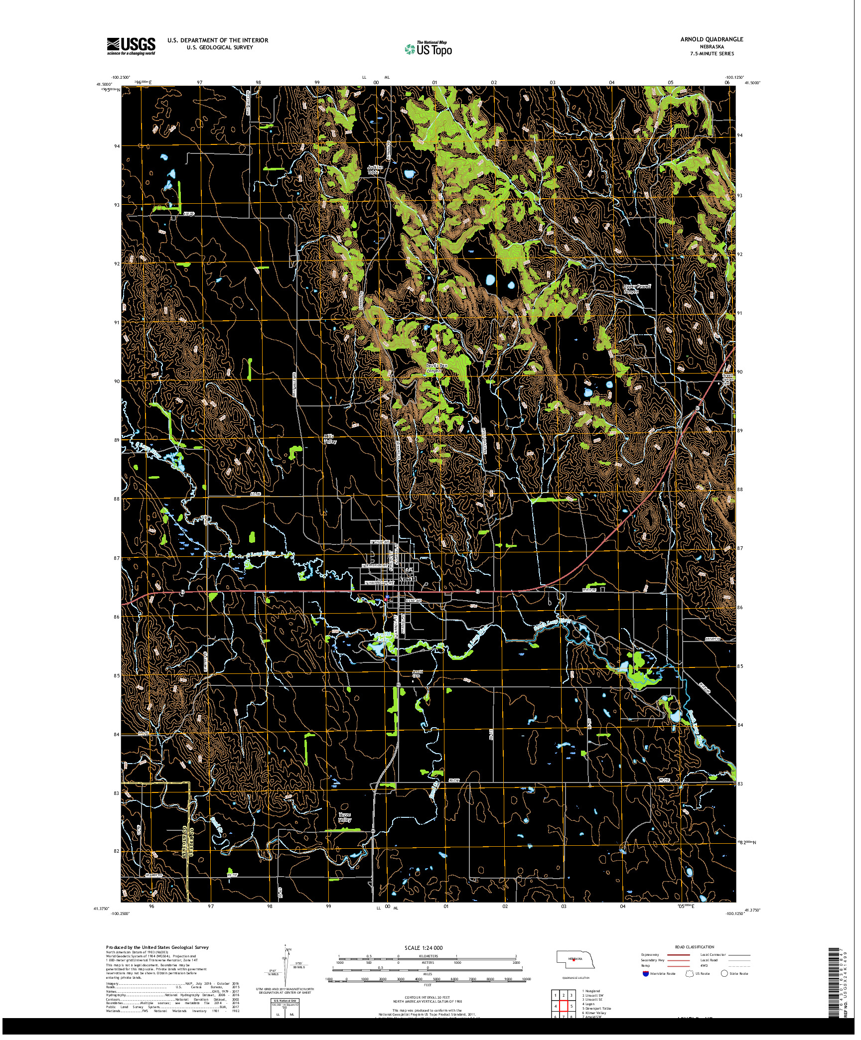 USGS US TOPO 7.5-MINUTE MAP FOR ARNOLD, NE 2017
