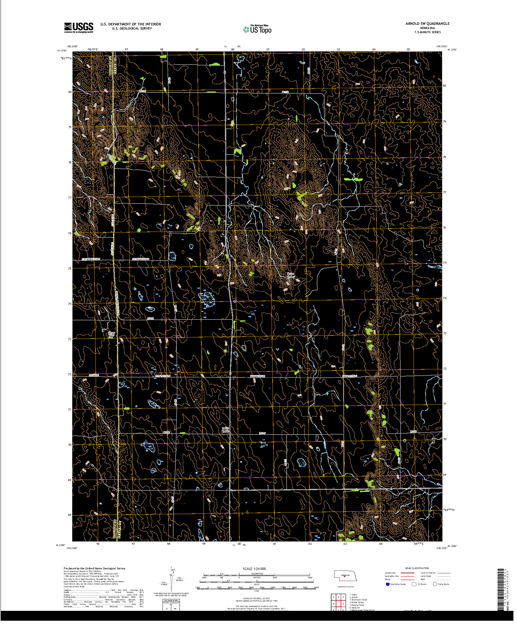 USGS US TOPO 7.5-MINUTE MAP FOR ARNOLD SW, NE 2017
