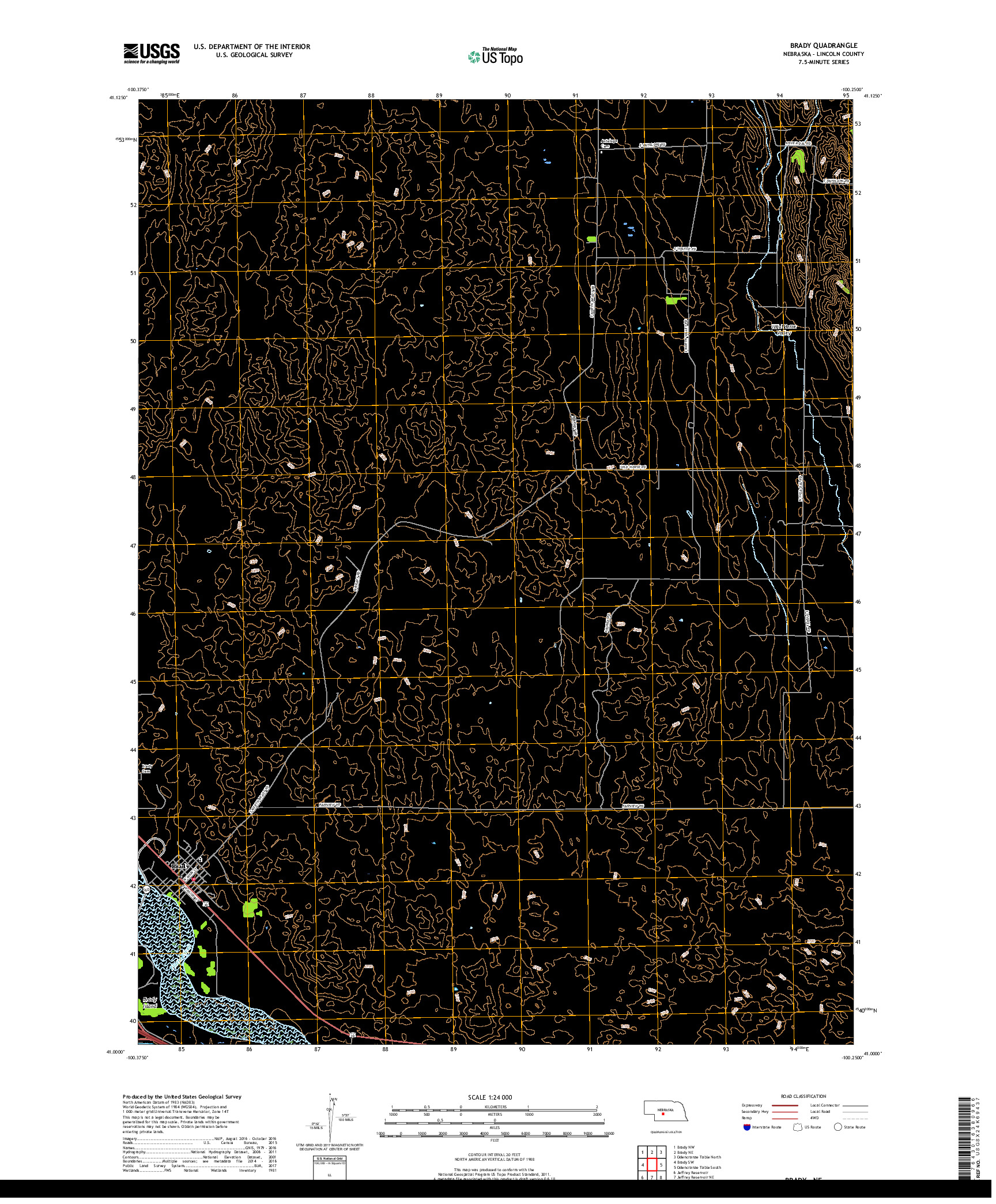 USGS US TOPO 7.5-MINUTE MAP FOR BRADY, NE 2017