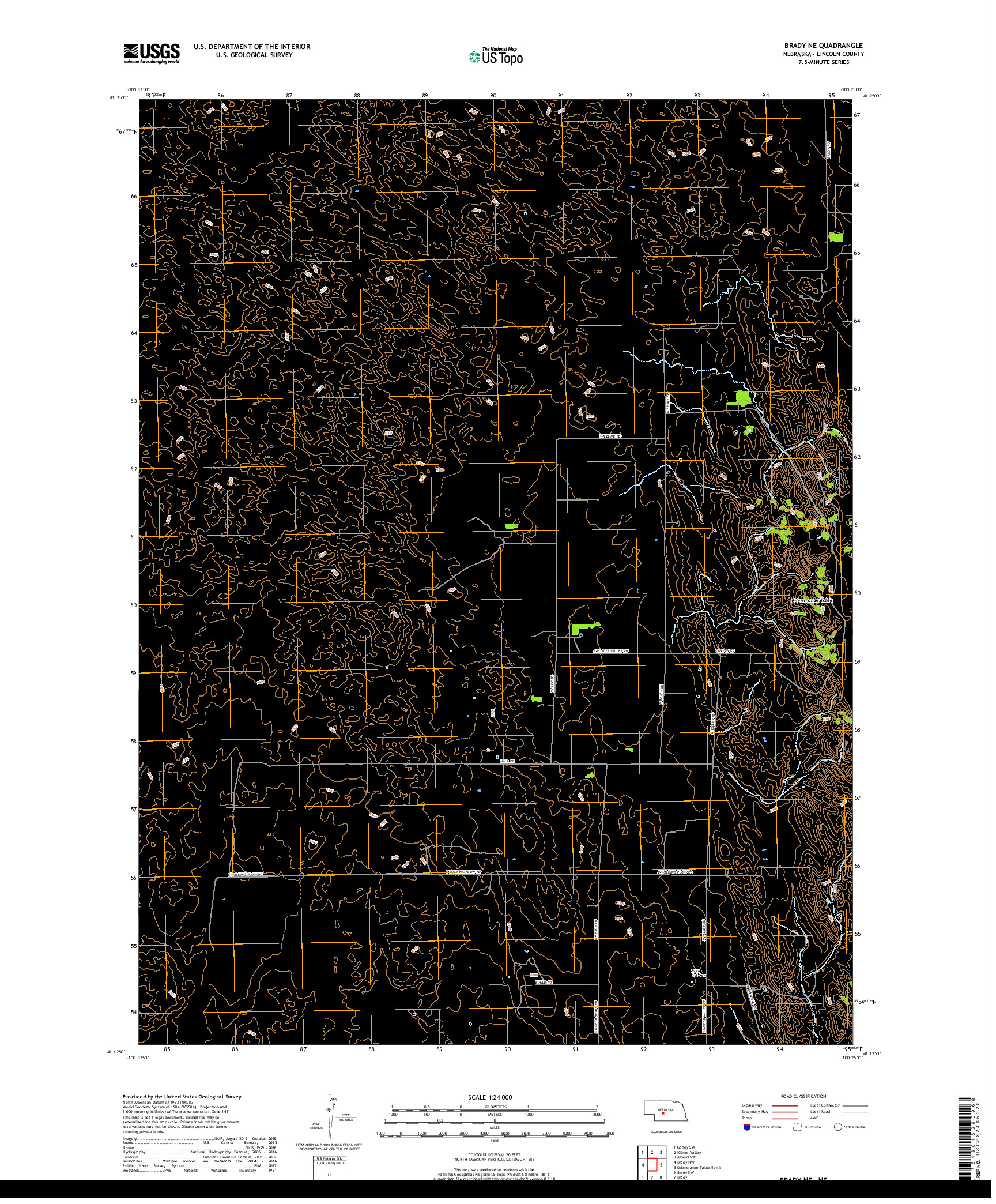 USGS US TOPO 7.5-MINUTE MAP FOR BRADY NE, NE 2017