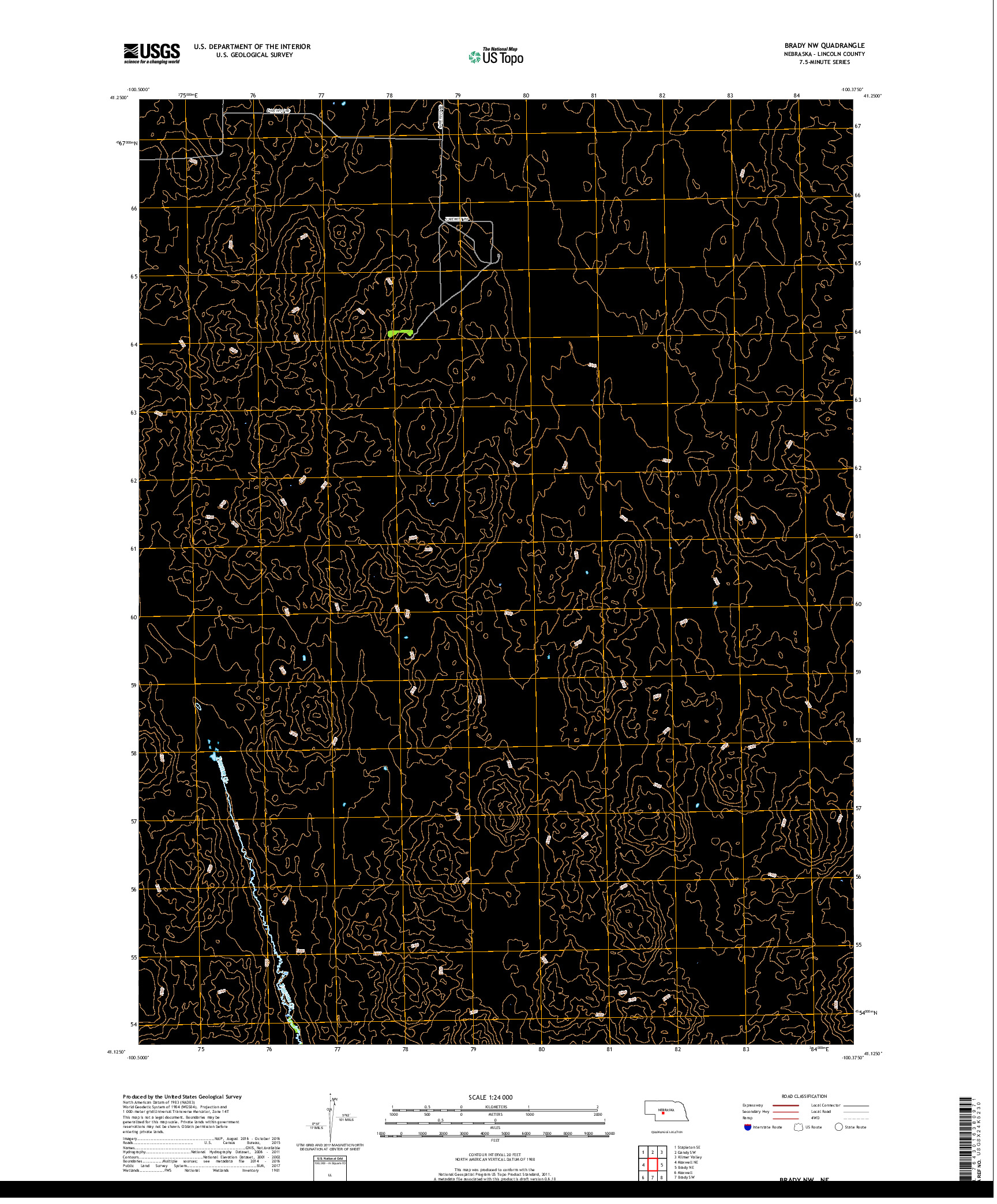 USGS US TOPO 7.5-MINUTE MAP FOR BRADY NW, NE 2017