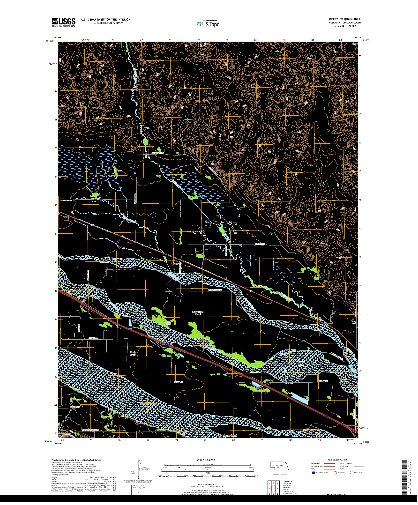 USGS US TOPO 7.5-MINUTE MAP FOR BRADY SW, NE 2017