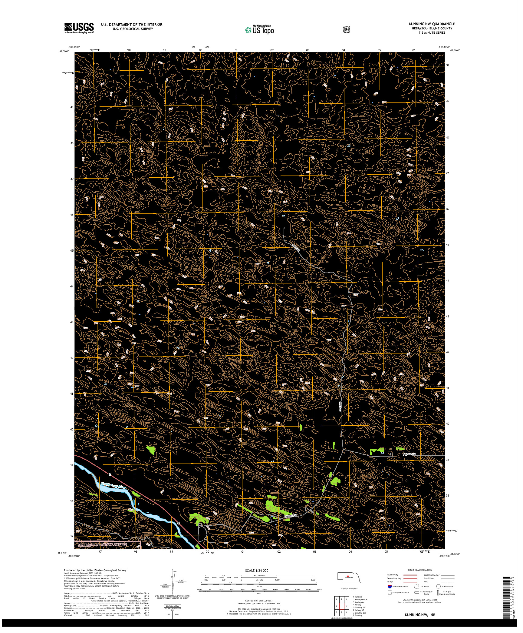 USGS US TOPO 7.5-MINUTE MAP FOR DUNNING NW, NE 2017