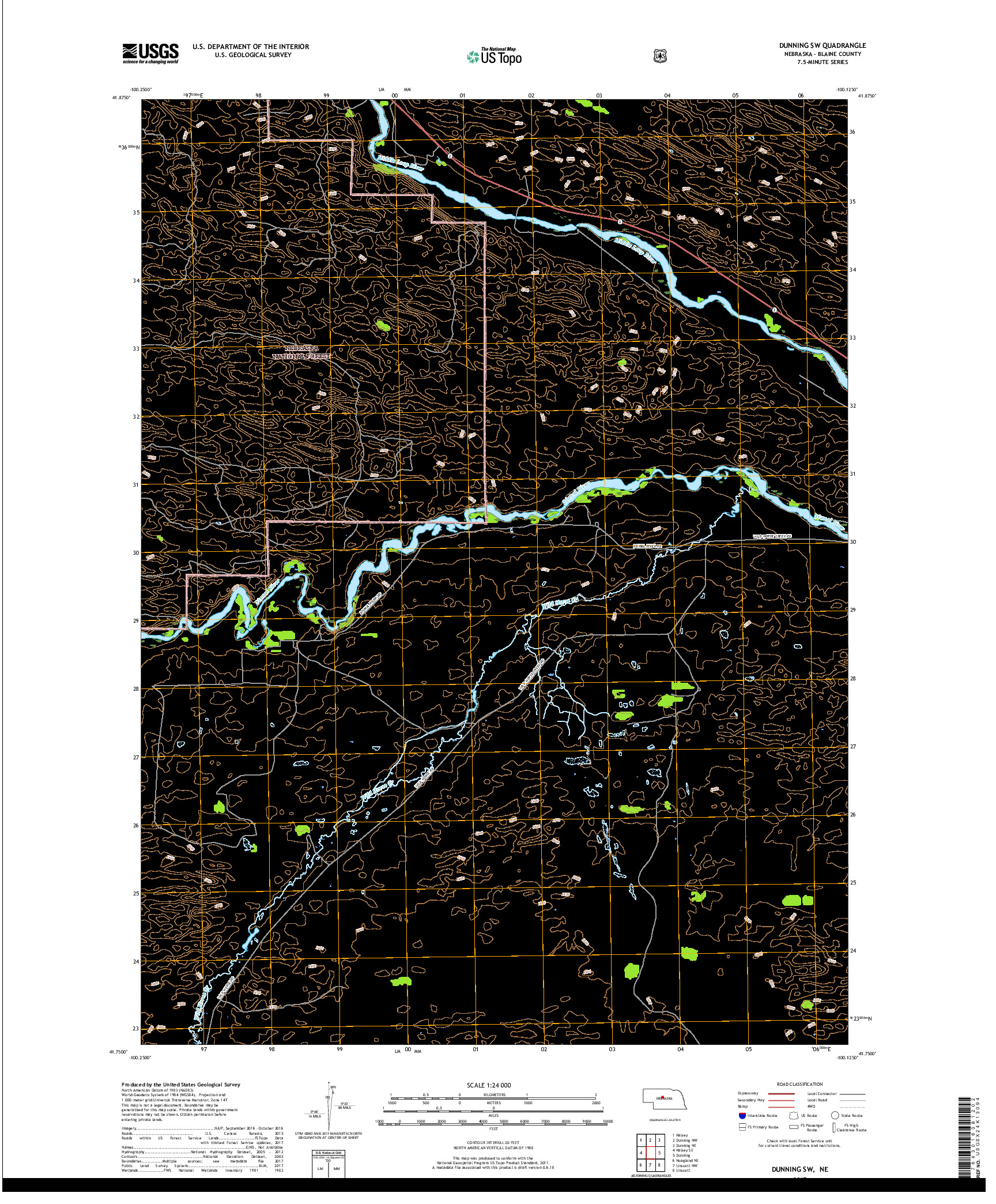 USGS US TOPO 7.5-MINUTE MAP FOR DUNNING SW, NE 2017