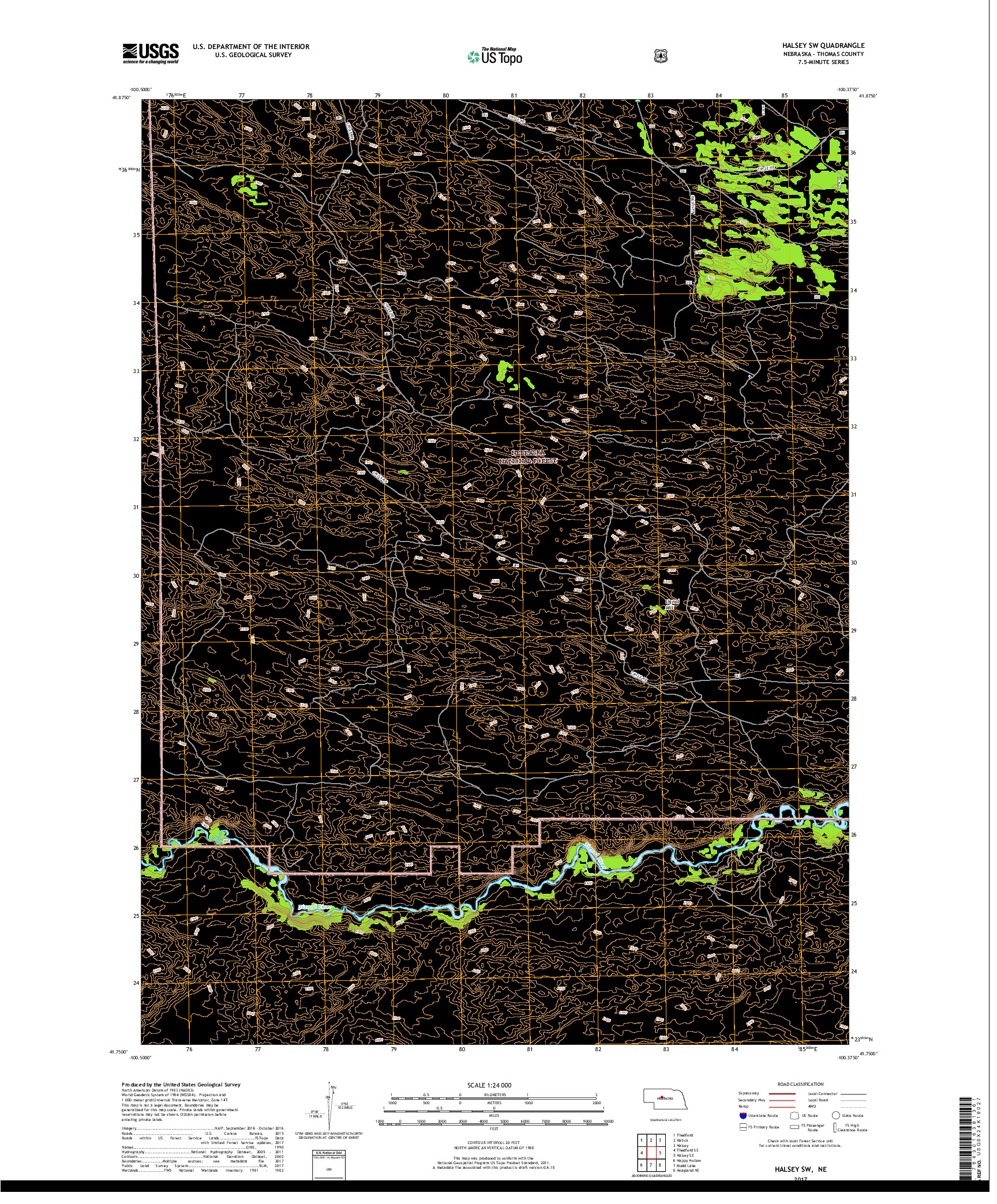 USGS US TOPO 7.5-MINUTE MAP FOR HALSEY SW, NE 2017