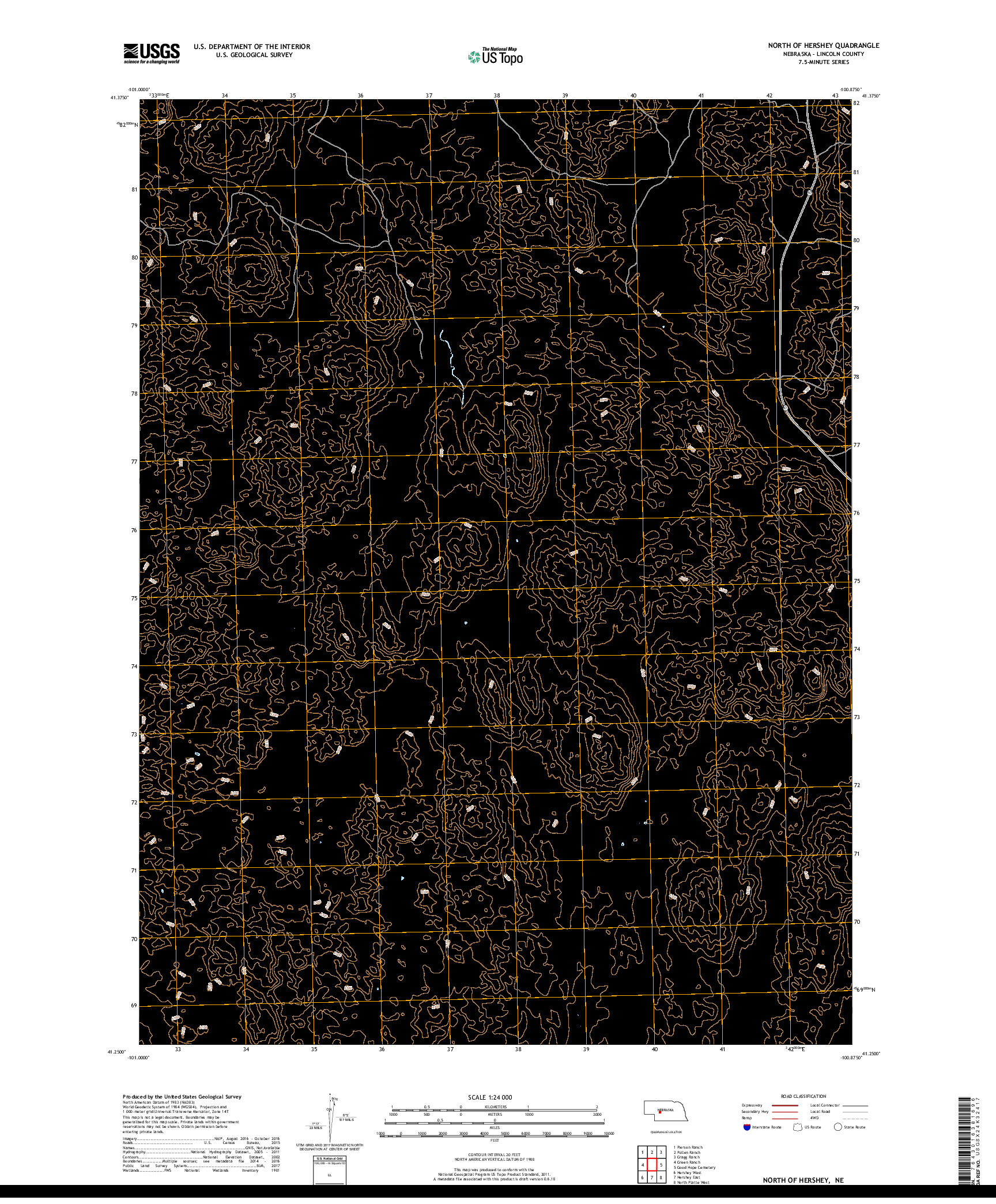 USGS US TOPO 7.5-MINUTE MAP FOR NORTH OF HERSHEY, NE 2017