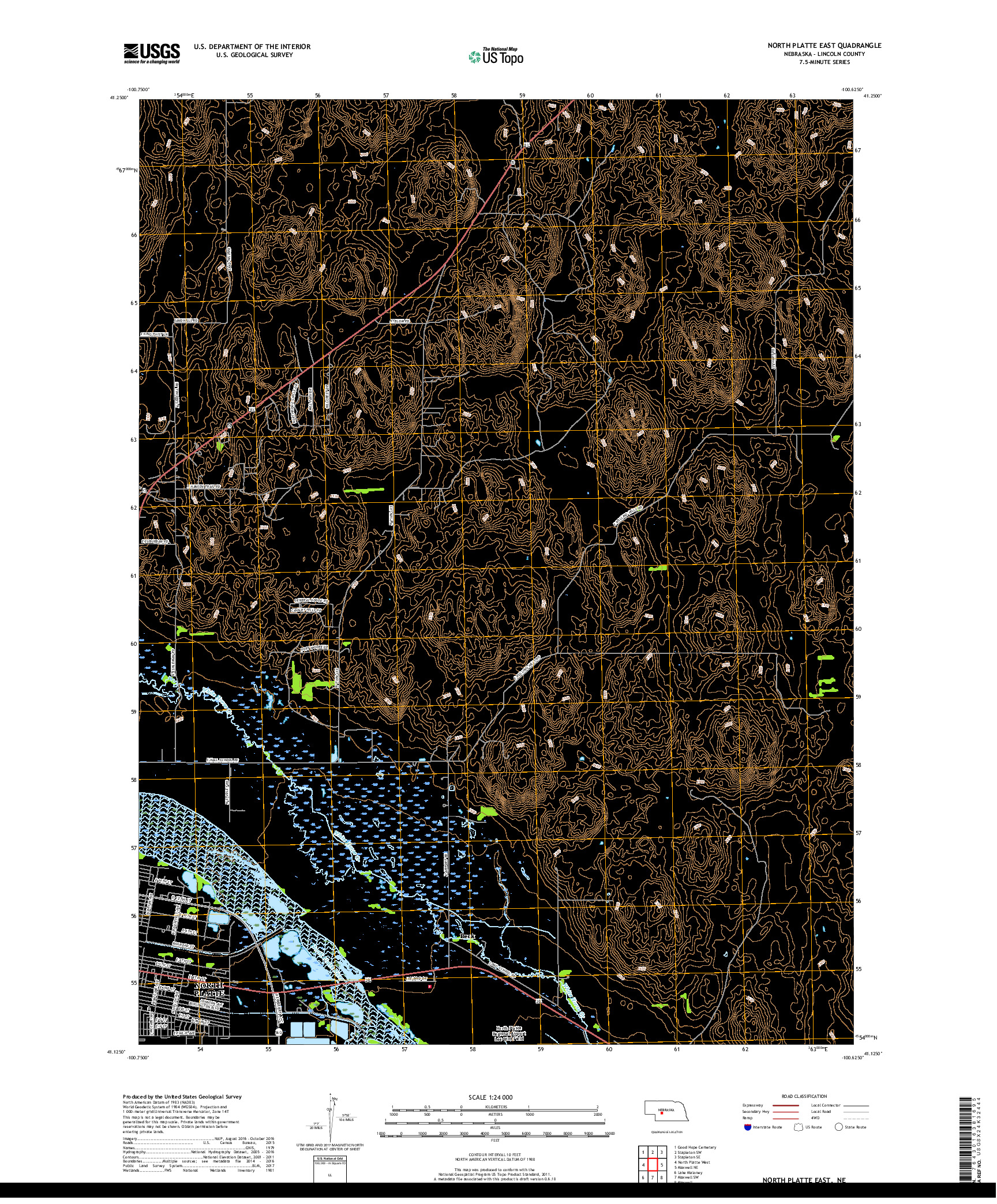 USGS US TOPO 7.5-MINUTE MAP FOR NORTH PLATTE EAST, NE 2017