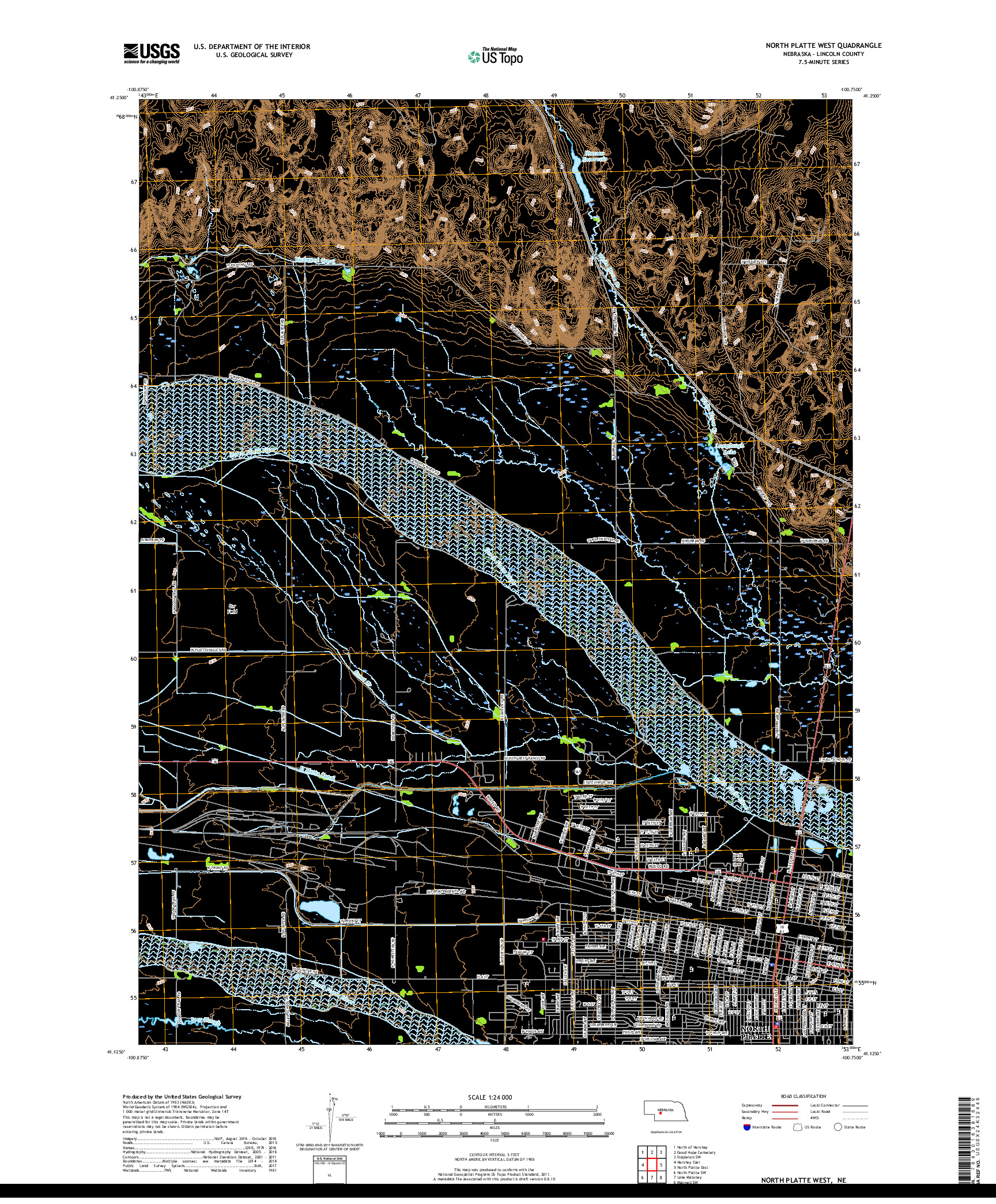 USGS US TOPO 7.5-MINUTE MAP FOR NORTH PLATTE WEST, NE 2017