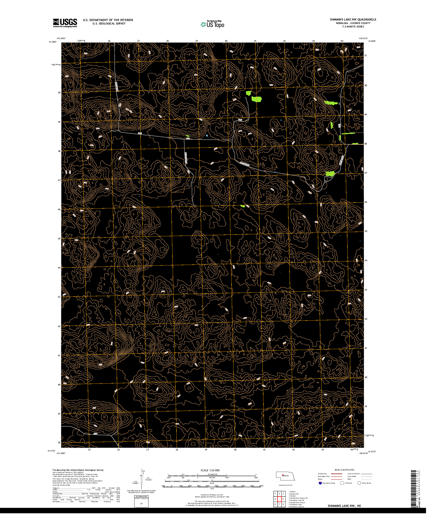 USGS US TOPO 7.5-MINUTE MAP FOR SHIMMINS LAKE NW, NE 2017