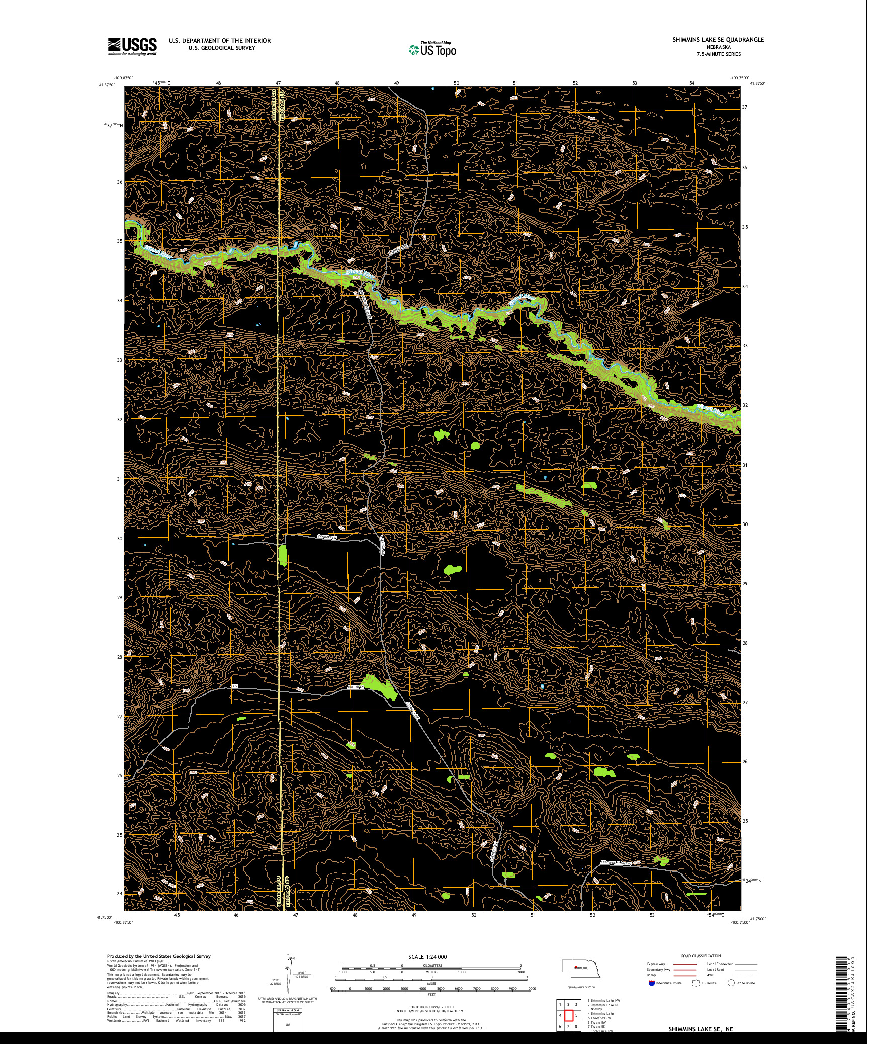 USGS US TOPO 7.5-MINUTE MAP FOR SHIMMINS LAKE SE, NE 2017