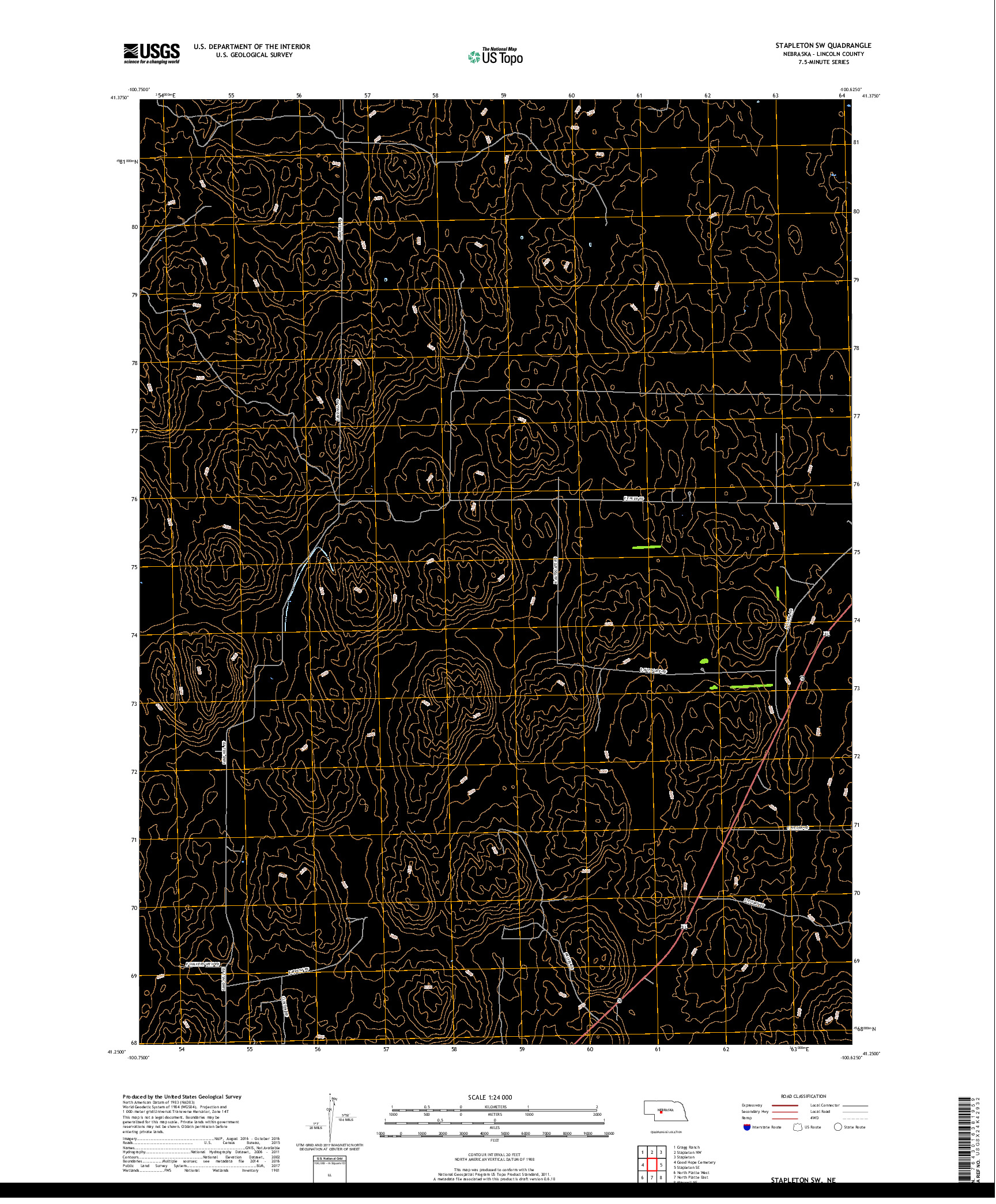 USGS US TOPO 7.5-MINUTE MAP FOR STAPLETON SW, NE 2017