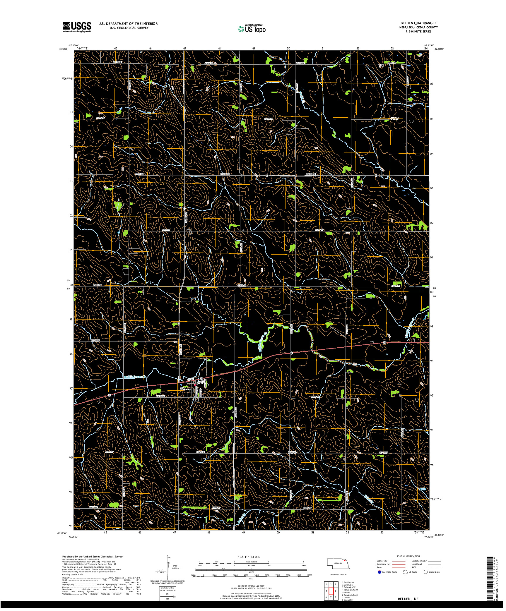USGS US TOPO 7.5-MINUTE MAP FOR BELDEN, NE 2017