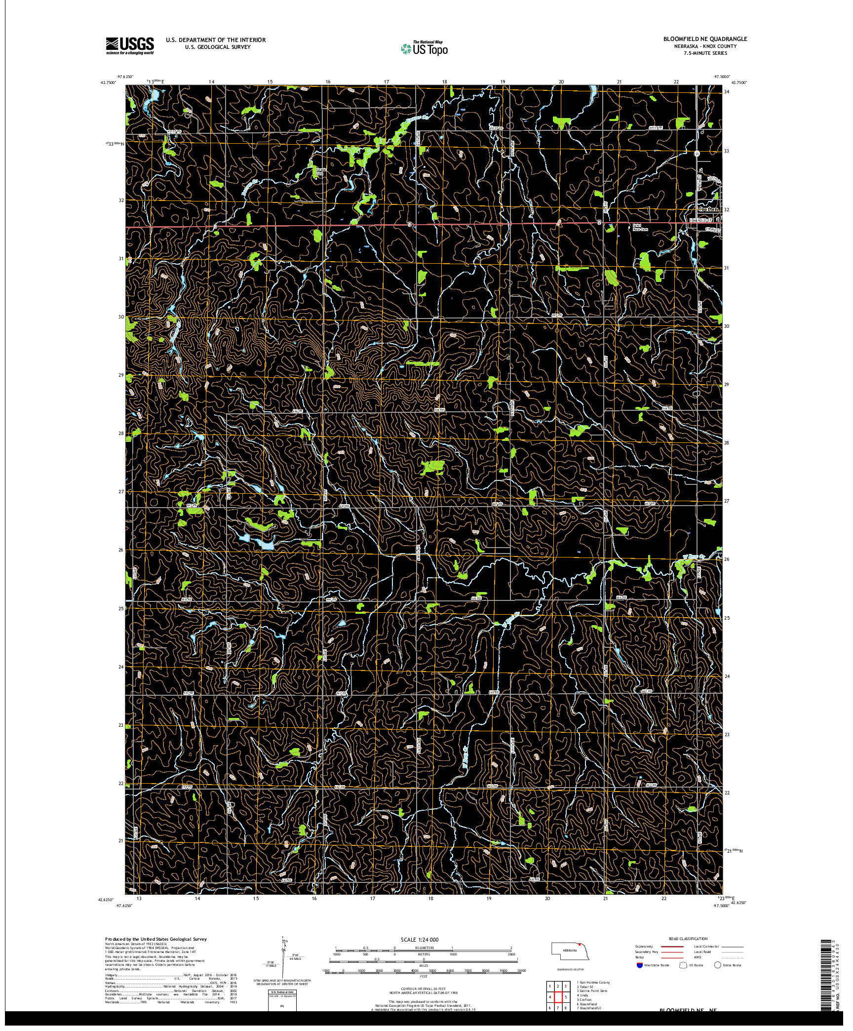 USGS US TOPO 7.5-MINUTE MAP FOR BLOOMFIELD NE, NE 2017