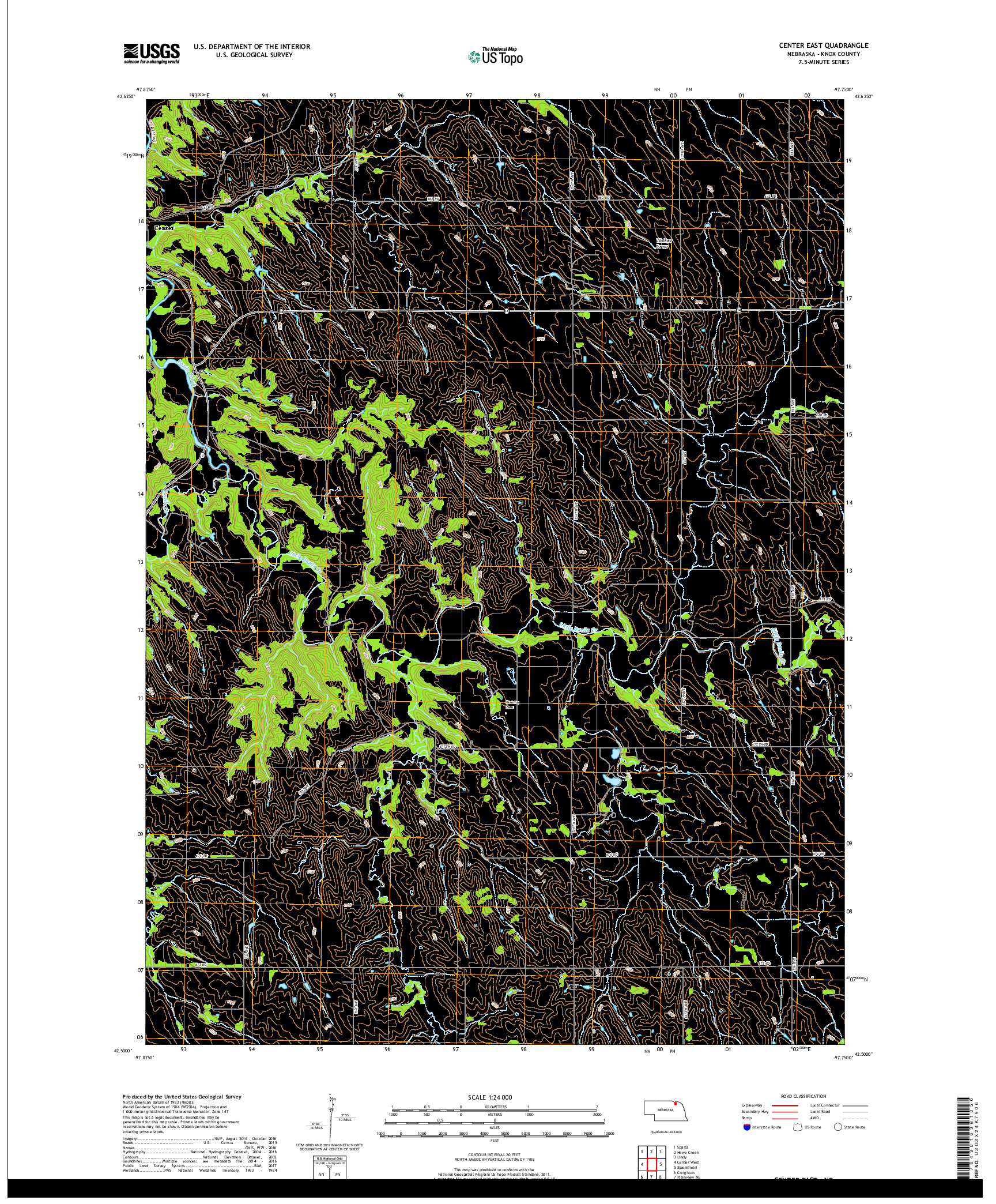 USGS US TOPO 7.5-MINUTE MAP FOR CENTER EAST, NE 2017