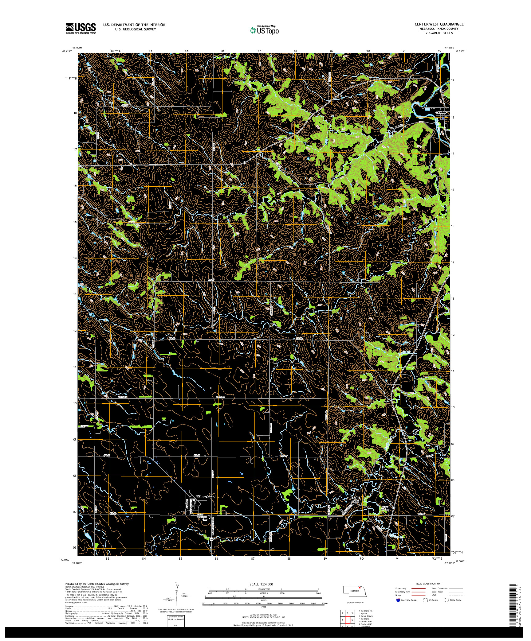 USGS US TOPO 7.5-MINUTE MAP FOR CENTER WEST, NE 2017