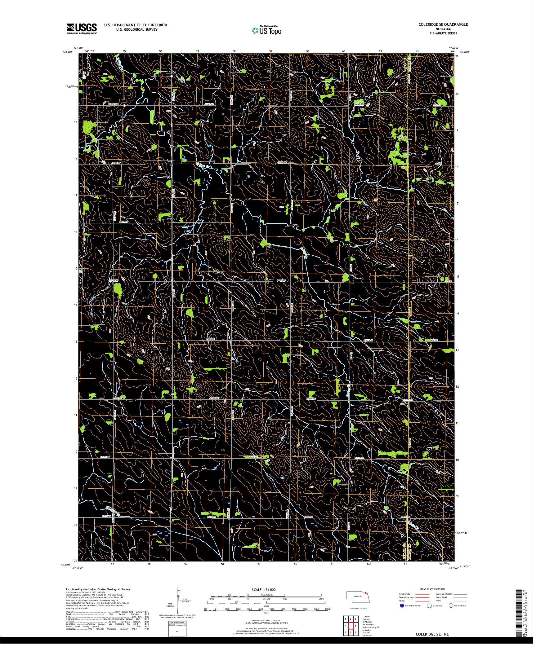 USGS US TOPO 7.5-MINUTE MAP FOR COLERIDGE SE, NE 2017