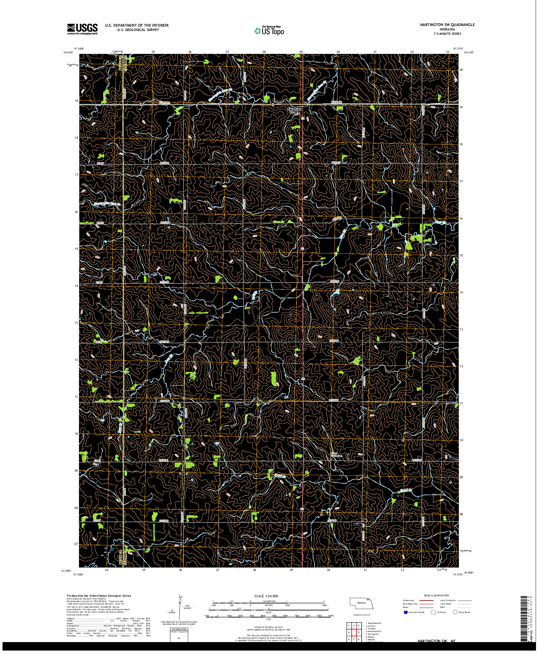 USGS US TOPO 7.5-MINUTE MAP FOR HARTINGTON SW, NE 2017