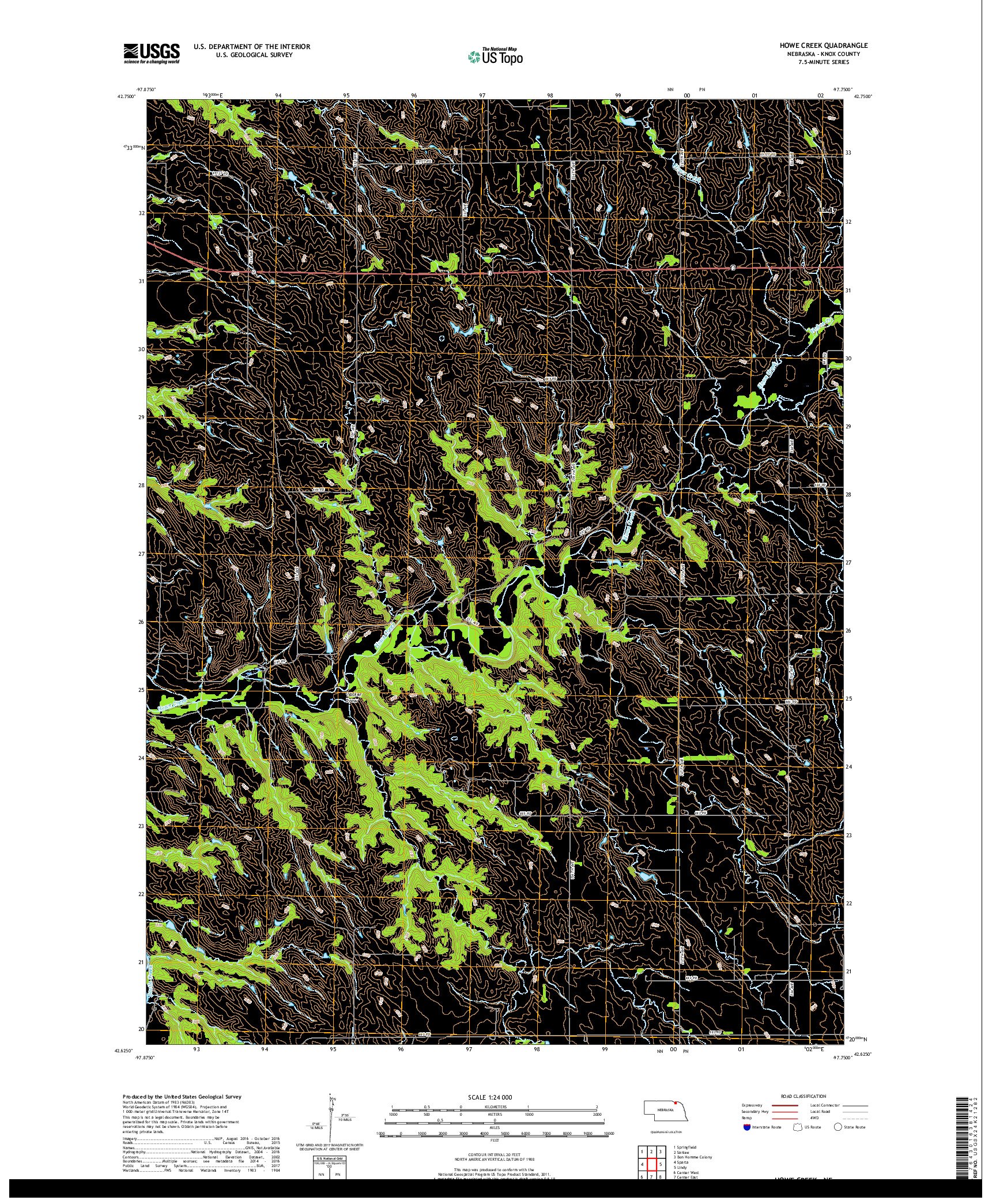 USGS US TOPO 7.5-MINUTE MAP FOR HOWE CREEK, NE 2017