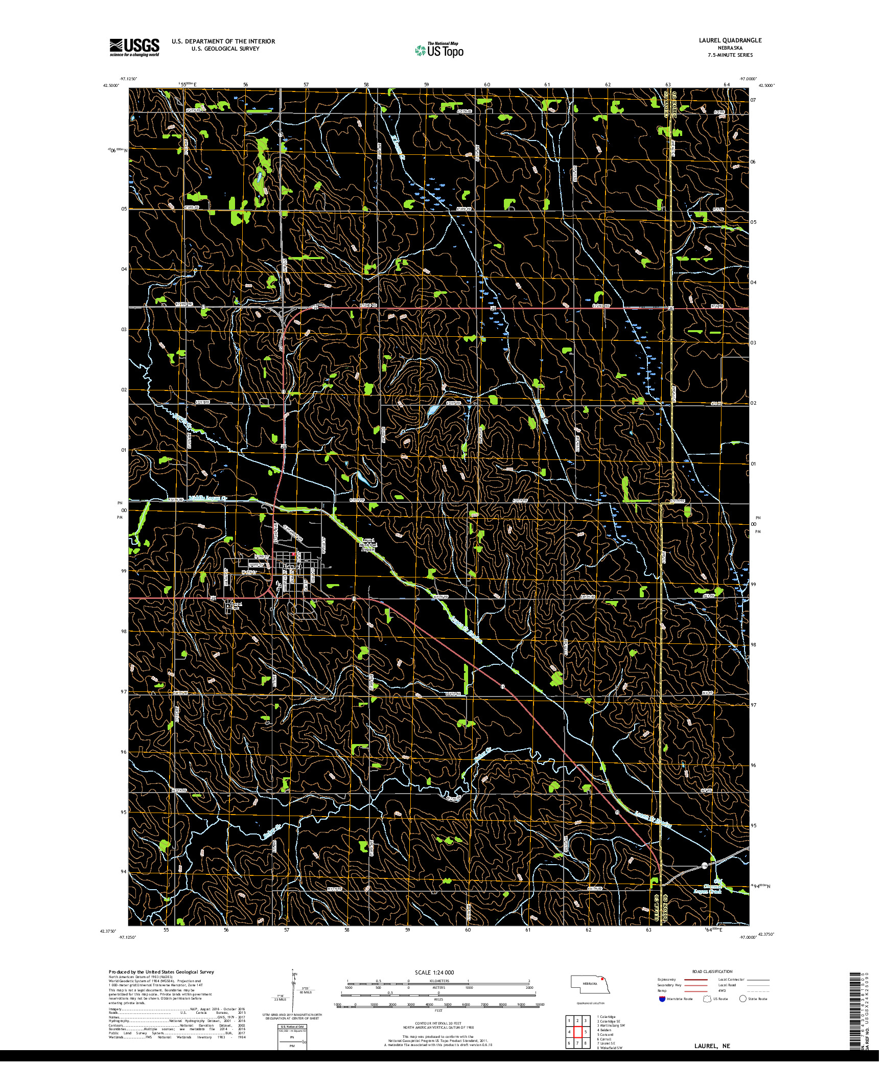 USGS US TOPO 7.5-MINUTE MAP FOR LAUREL, NE 2017