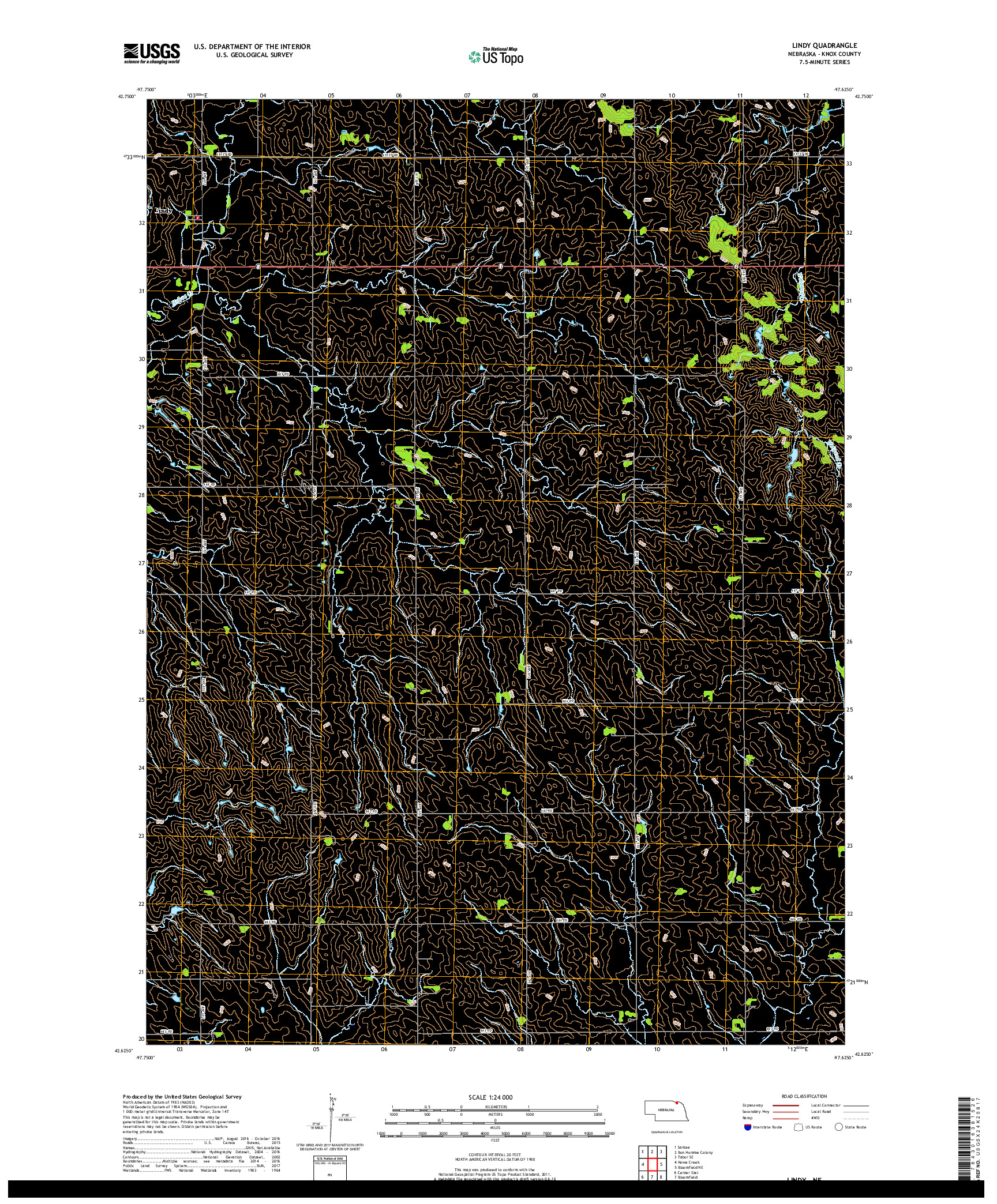 USGS US TOPO 7.5-MINUTE MAP FOR LINDY, NE 2017