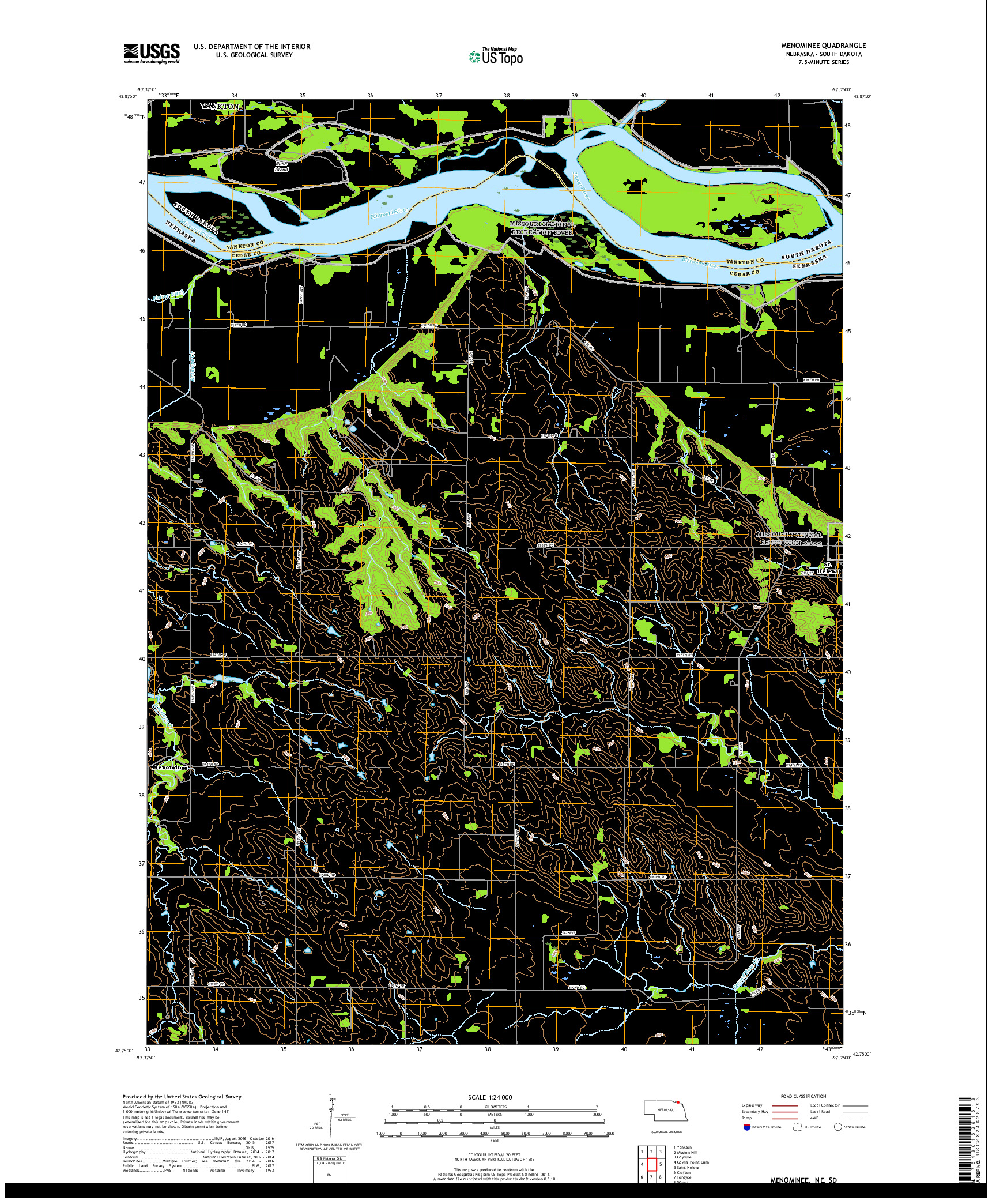 USGS US TOPO 7.5-MINUTE MAP FOR MENOMINEE, NE,SD 2017