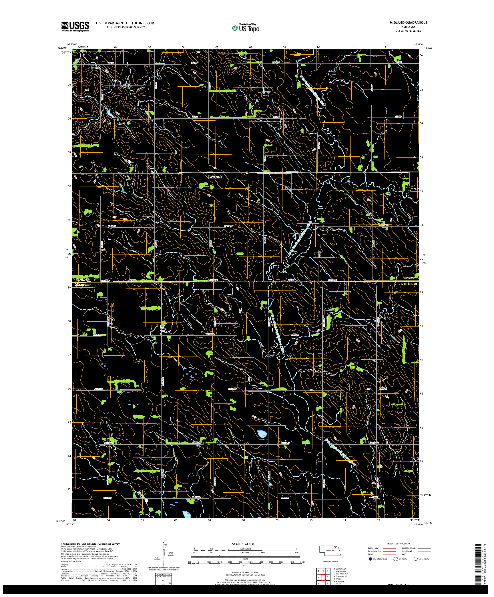 USGS US TOPO 7.5-MINUTE MAP FOR MIDLAND, NE 2017