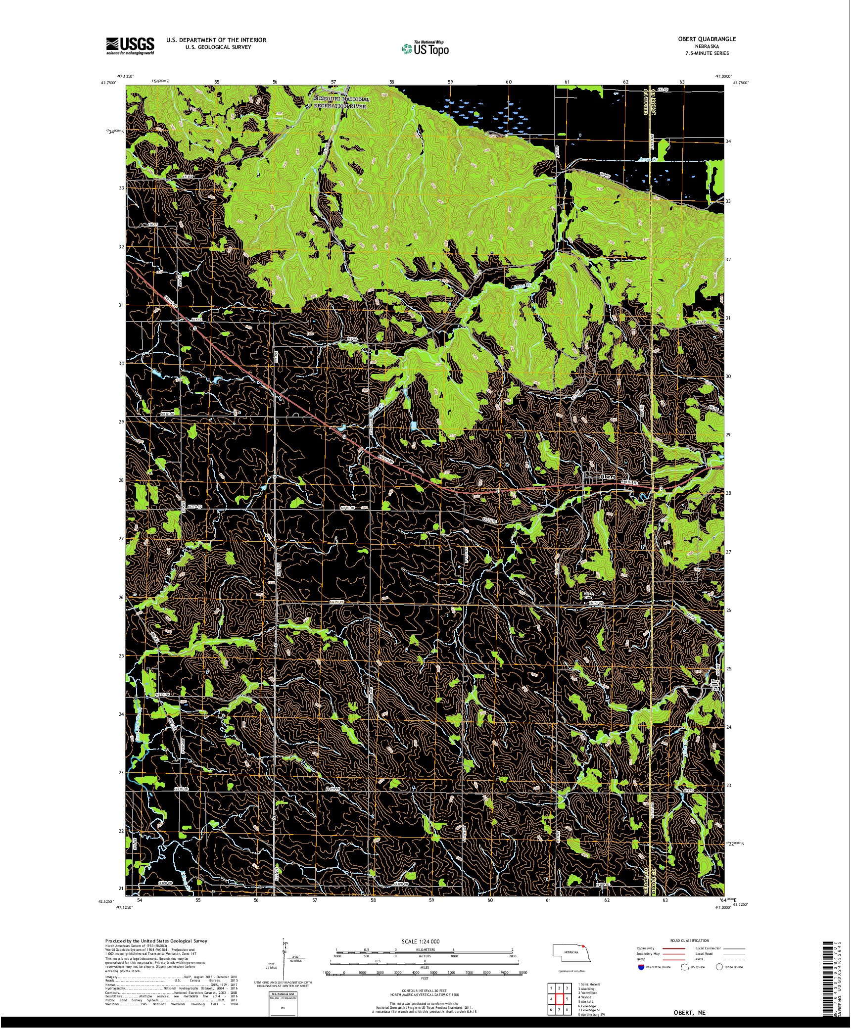 USGS US TOPO 7.5-MINUTE MAP FOR OBERT, NE 2017