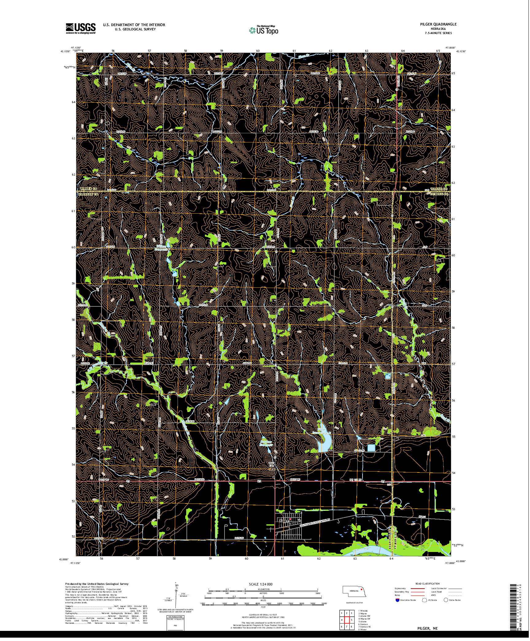 USGS US TOPO 7.5-MINUTE MAP FOR PILGER, NE 2017