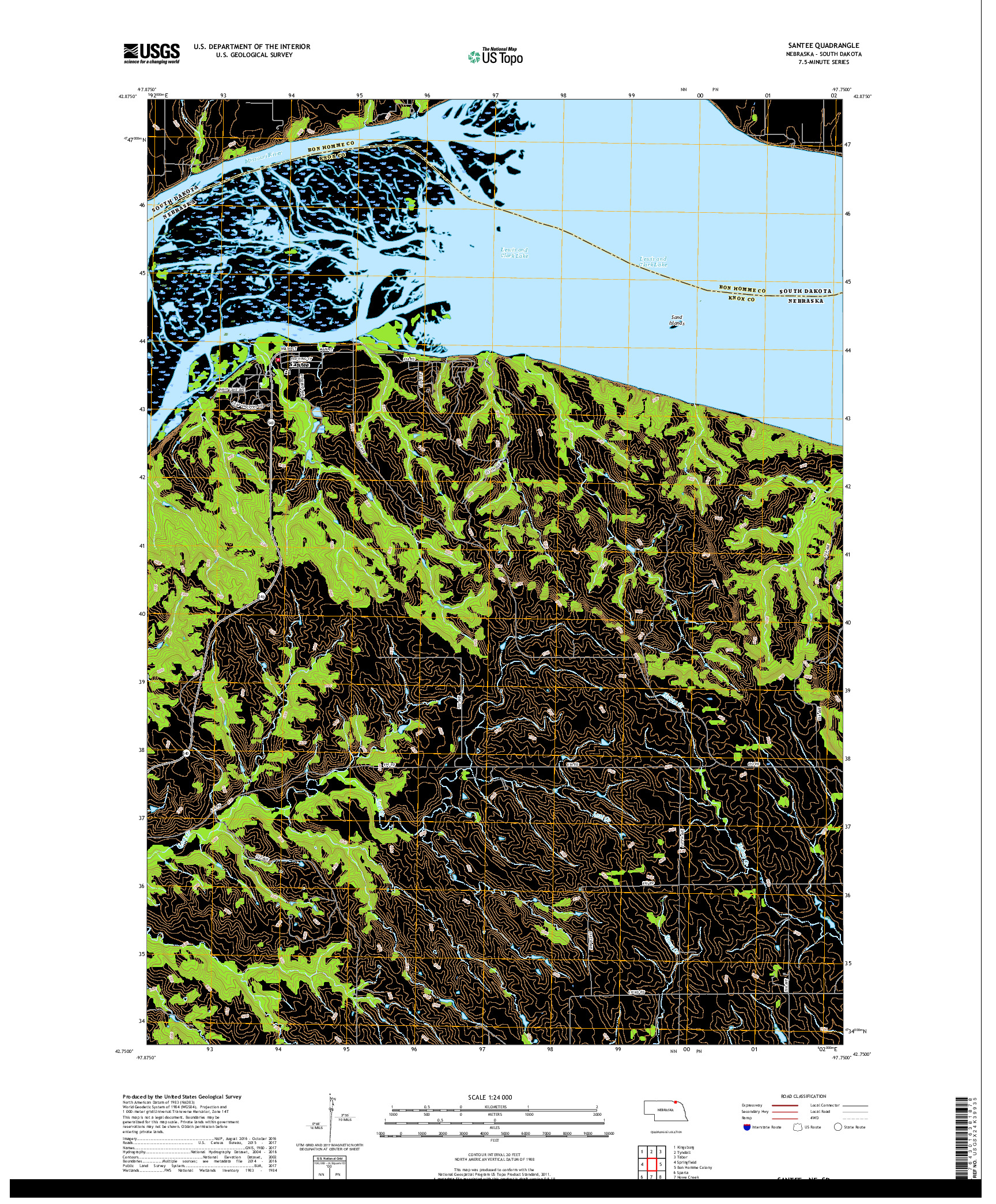 USGS US TOPO 7.5-MINUTE MAP FOR SANTEE, NE,SD 2017