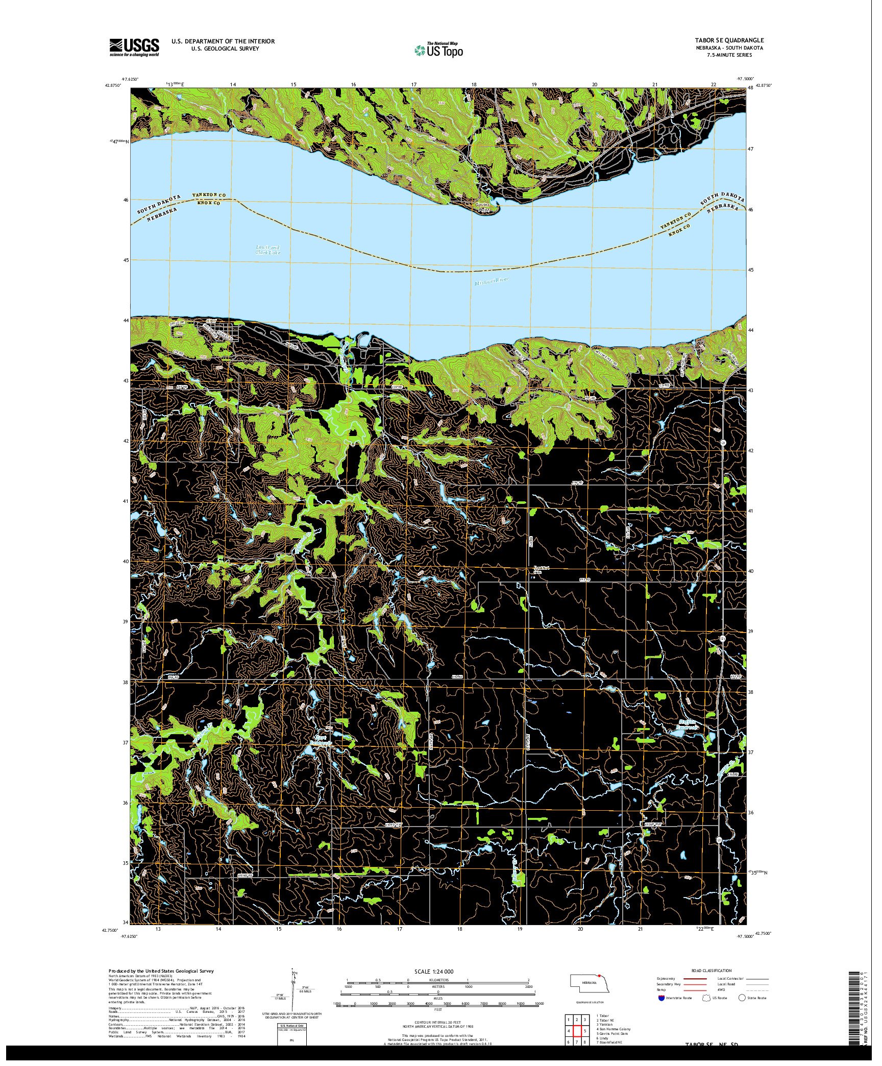 USGS US TOPO 7.5-MINUTE MAP FOR TABOR SE, NE,SD 2017