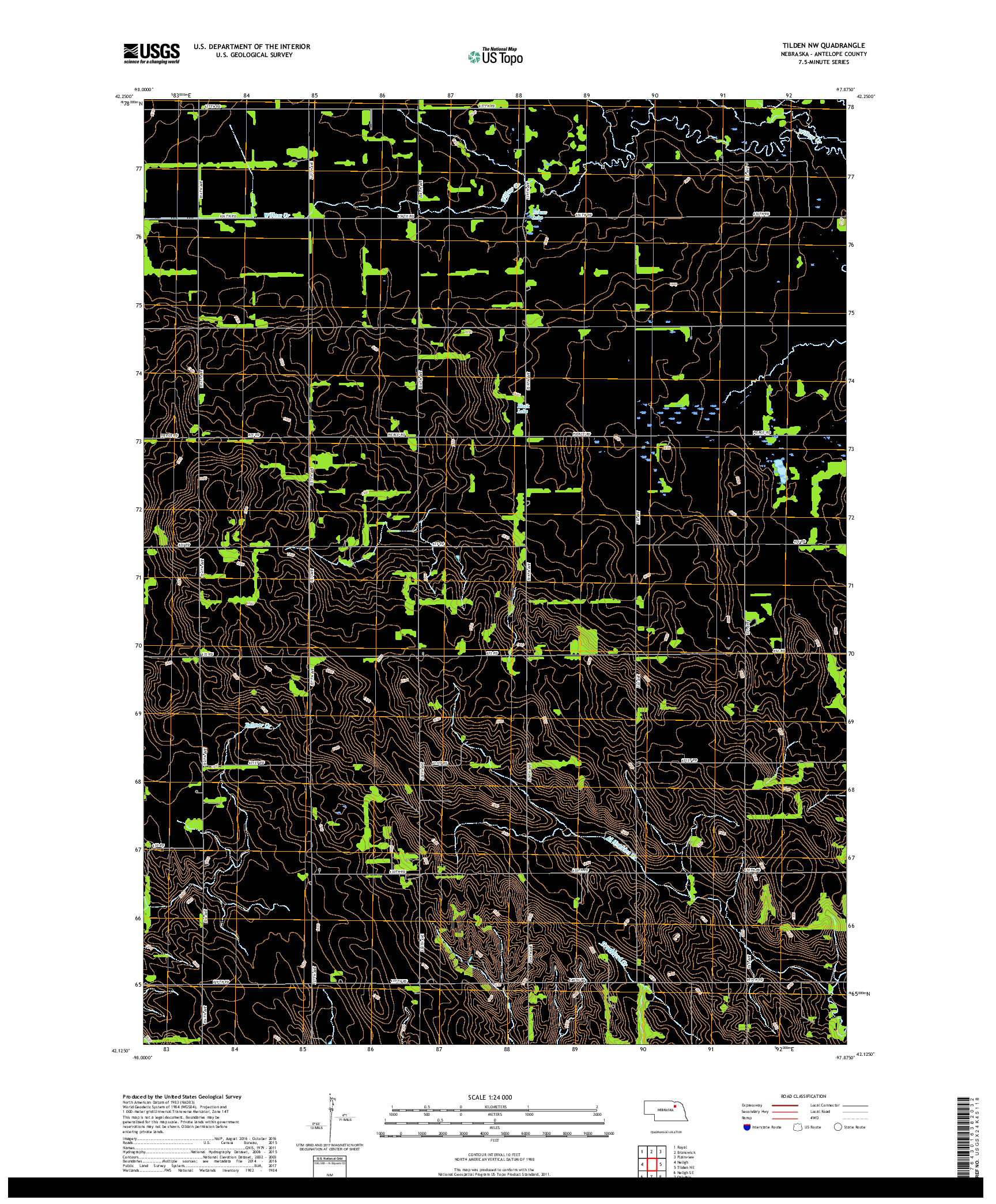 USGS US TOPO 7.5-MINUTE MAP FOR TILDEN NW, NE 2017