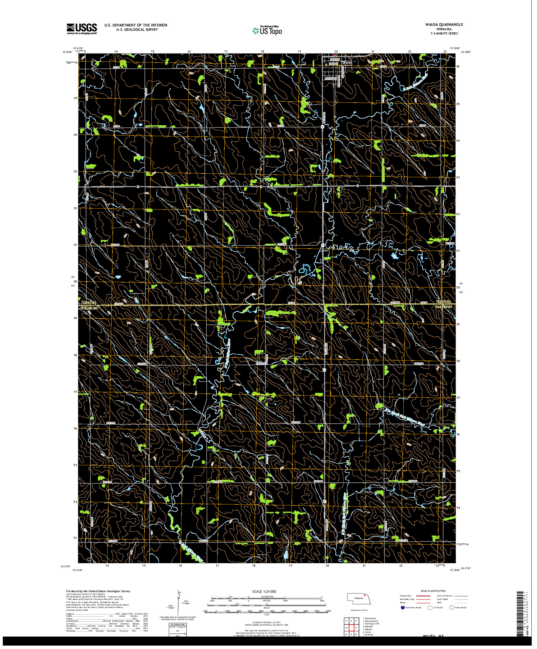 USGS US TOPO 7.5-MINUTE MAP FOR WAUSA, NE 2017