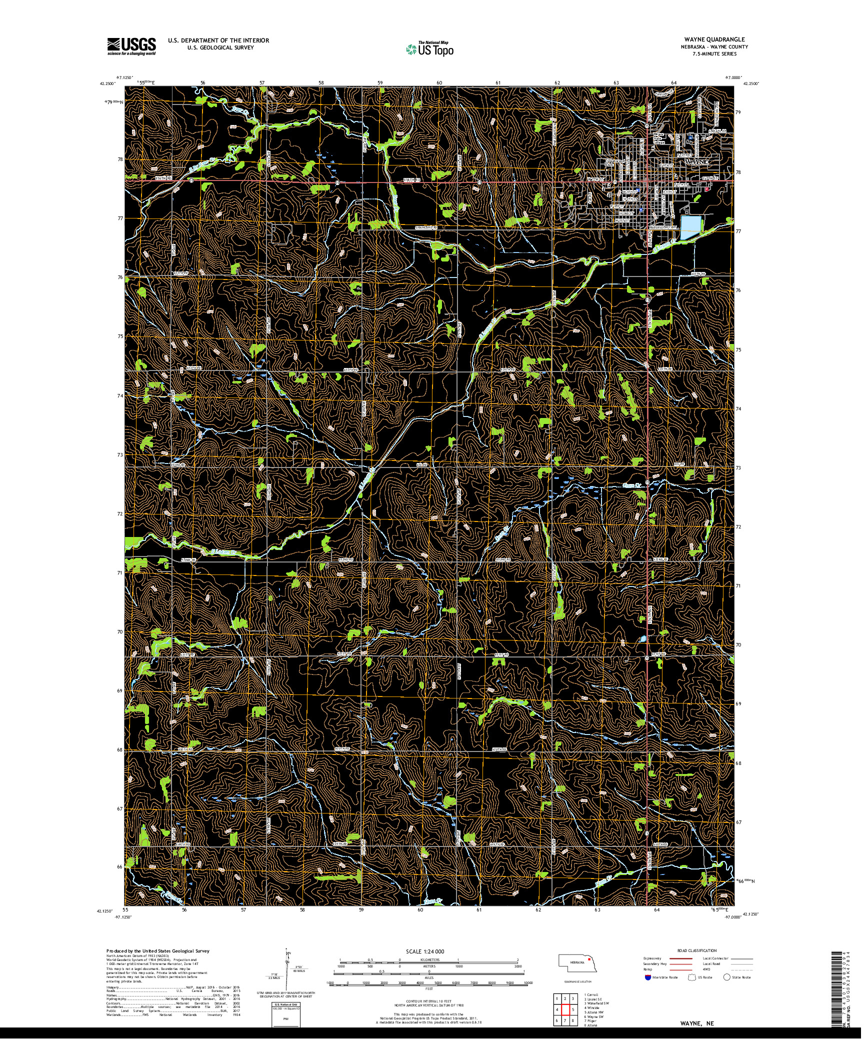 USGS US TOPO 7.5-MINUTE MAP FOR WAYNE, NE 2017