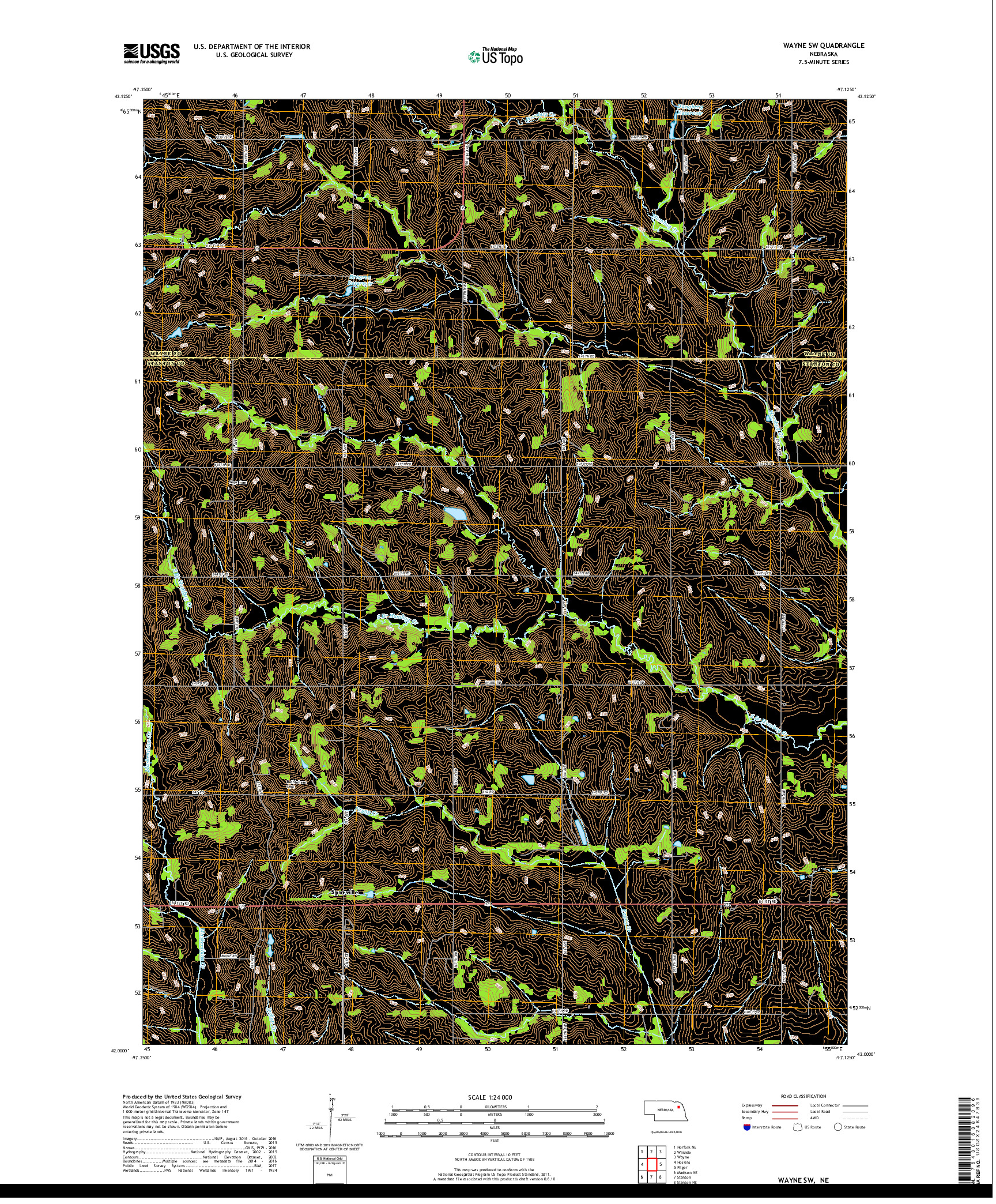 USGS US TOPO 7.5-MINUTE MAP FOR WAYNE SW, NE 2017