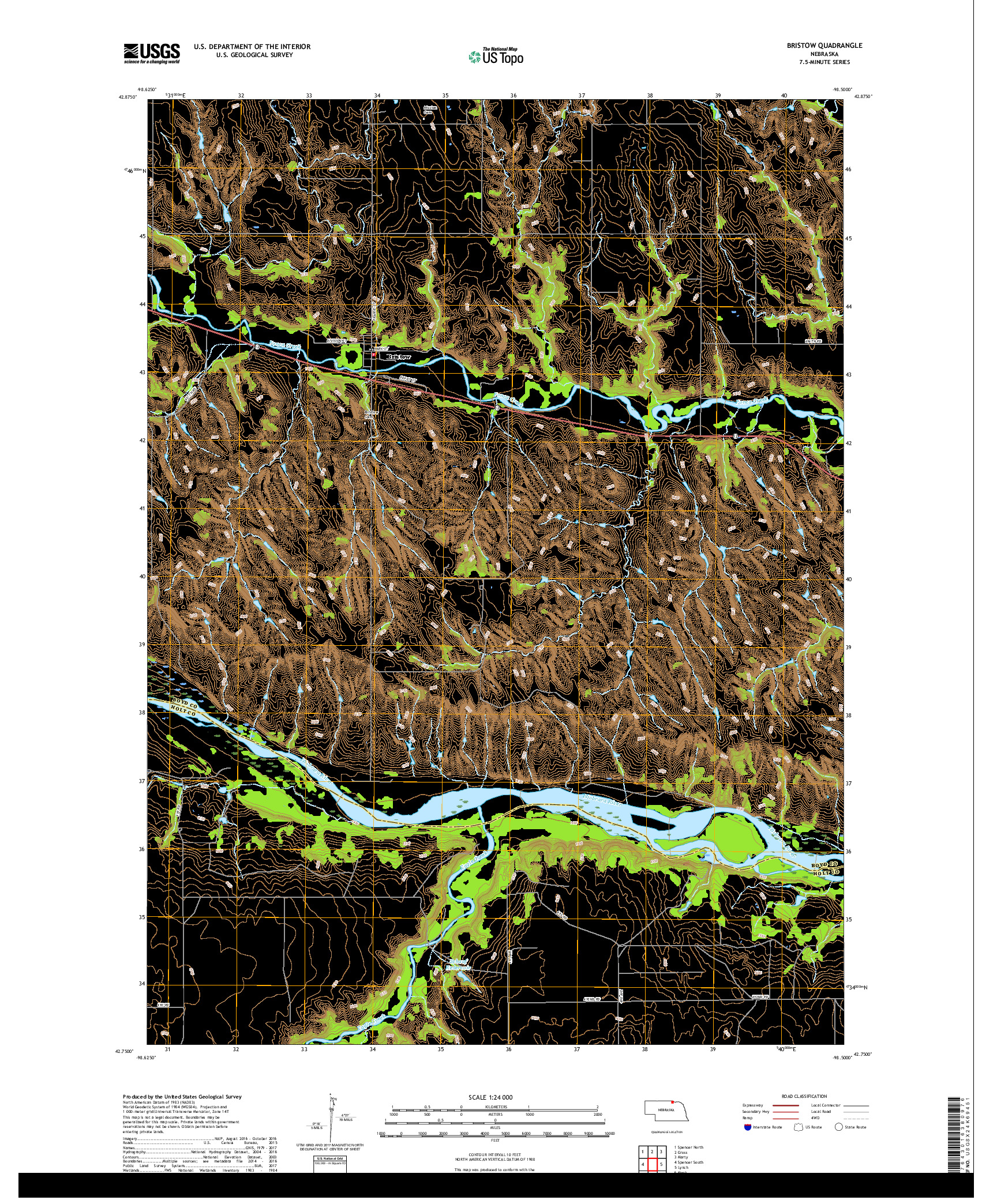 USGS US TOPO 7.5-MINUTE MAP FOR BRISTOW, NE 2017