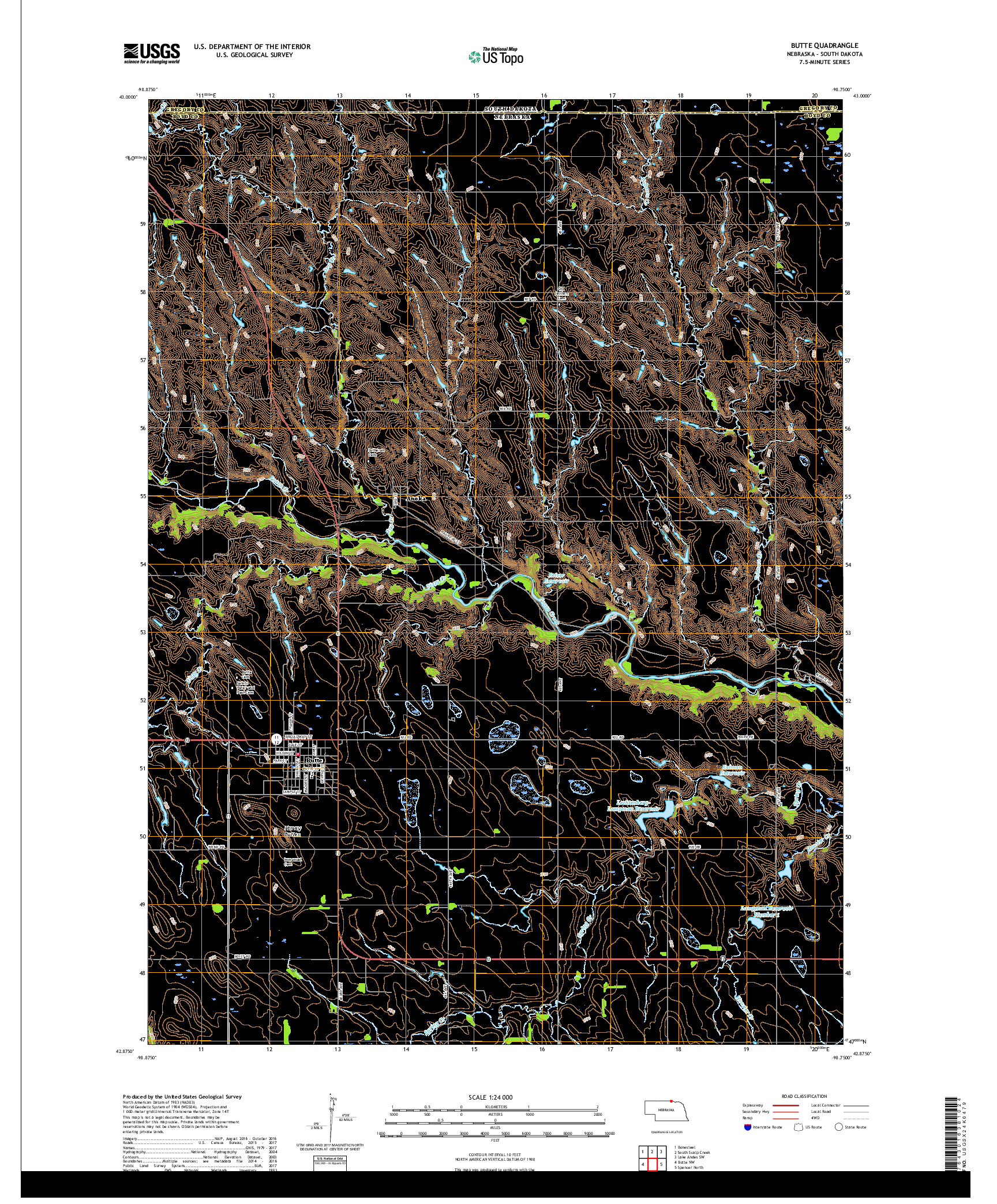 USGS US TOPO 7.5-MINUTE MAP FOR BUTTE, NE,SD 2017