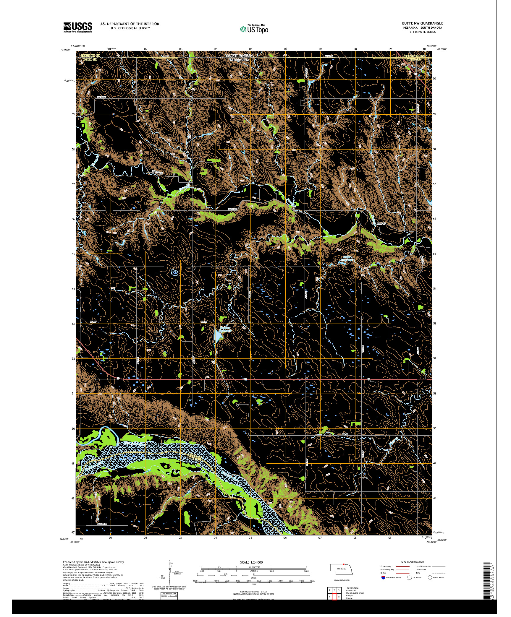 USGS US TOPO 7.5-MINUTE MAP FOR BUTTE NW, NE,SD 2017