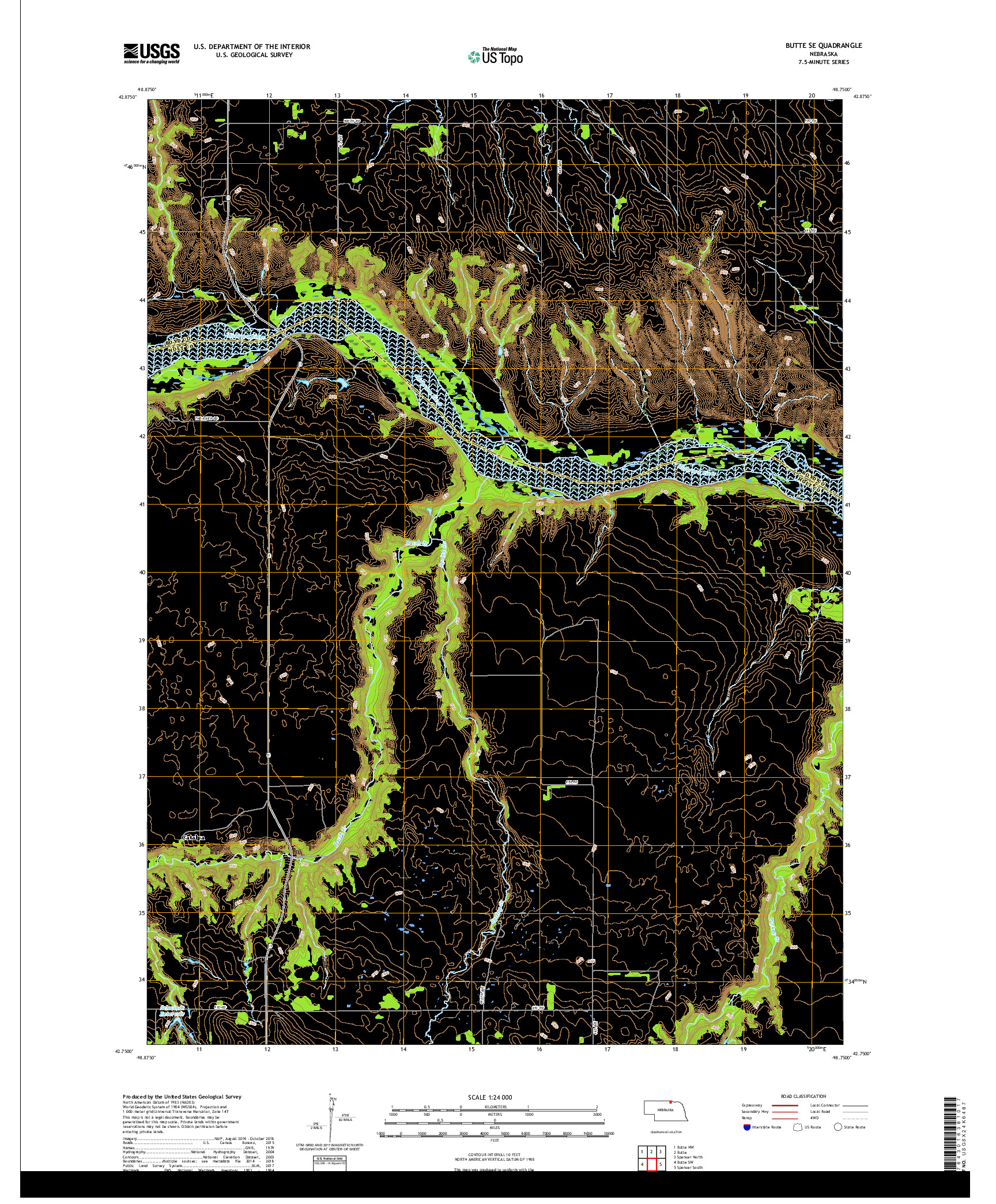 USGS US TOPO 7.5-MINUTE MAP FOR BUTTE SE, NE 2017