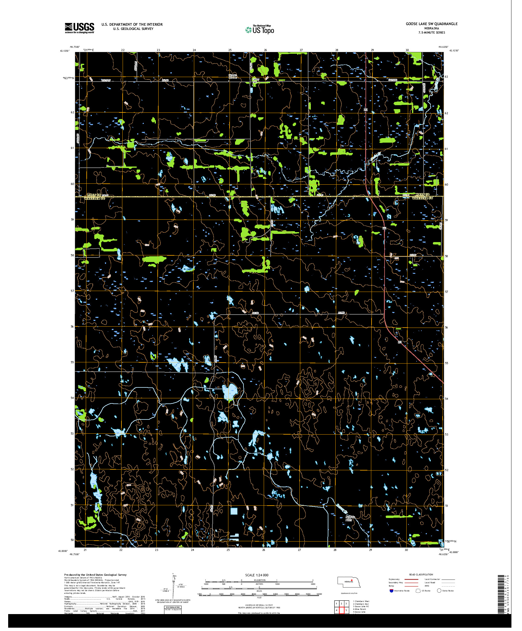 USGS US TOPO 7.5-MINUTE MAP FOR GOOSE LAKE SW, NE 2017